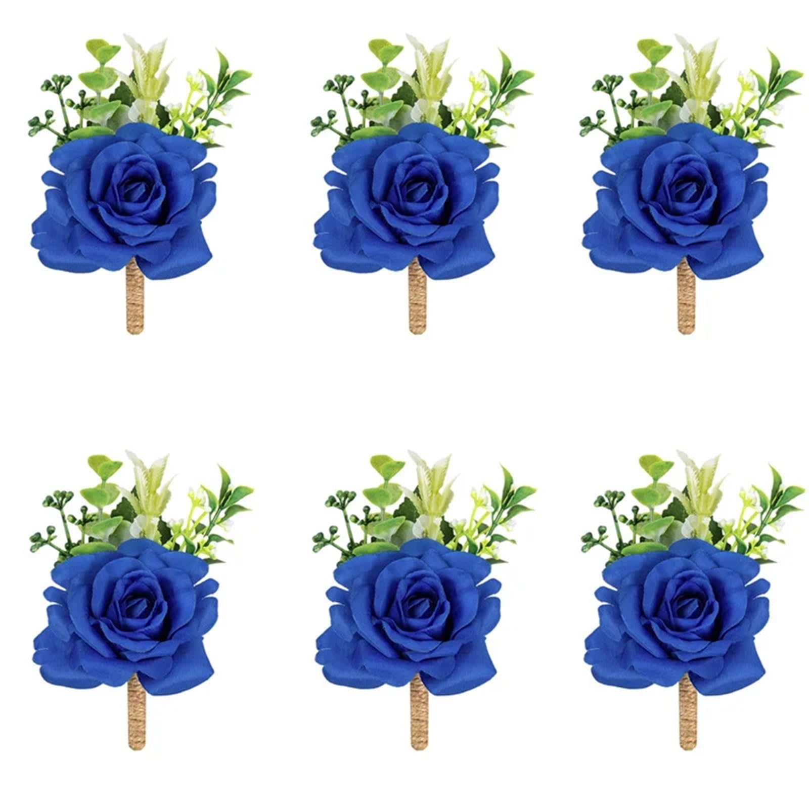Corsages for Weddings 6 Pcs Dusty Blue Rose Boutonniere for Groomsmen Groom Boutonnieres Wedding Man Corsage Rustic Marriage Flower(Boutonniere-L)