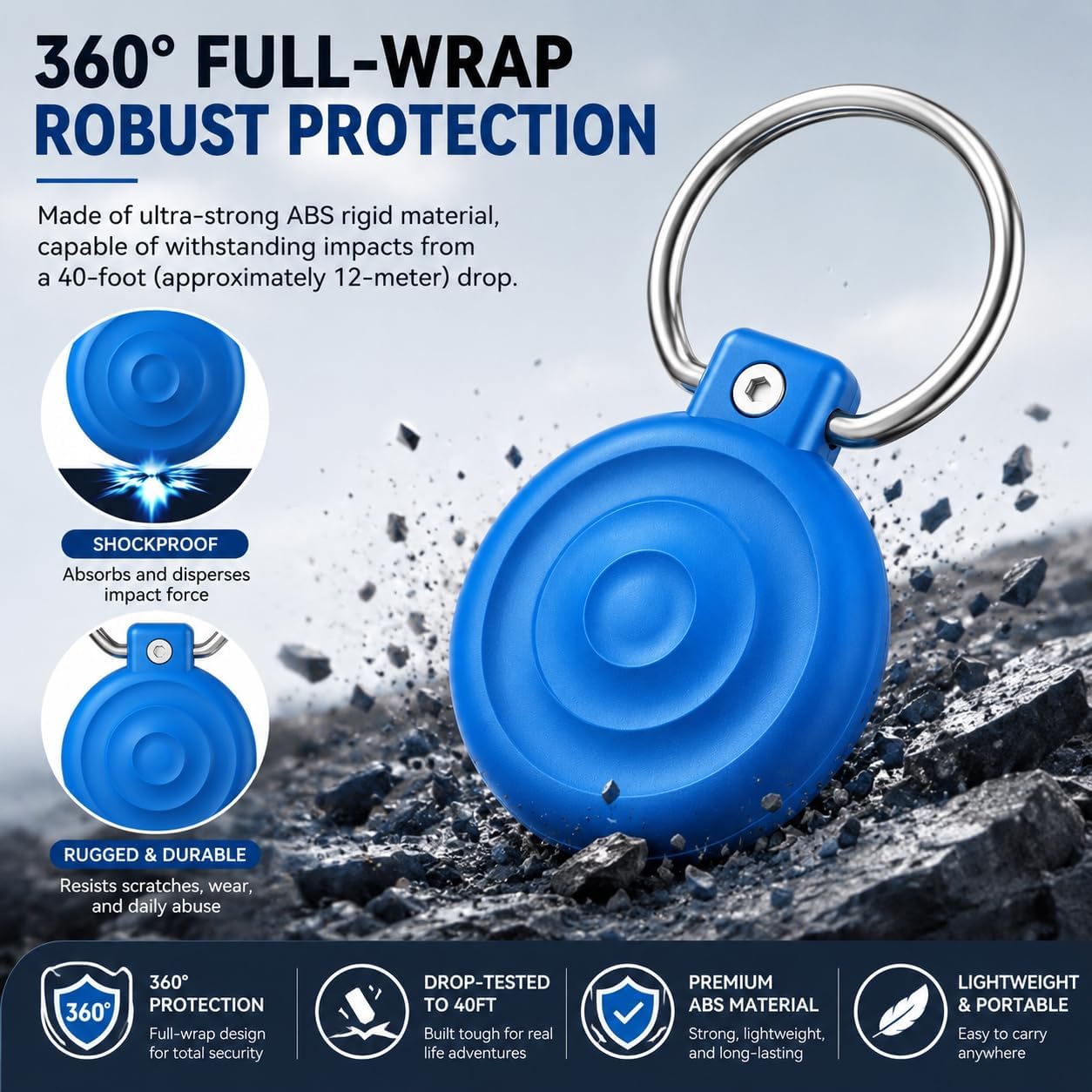 Anti-Theft for AirTag Holder 4 Pack with Security Lock, IPX8 Waterproof for AirTag Case for Apple AirTag (1st & 2nd Gen), Rugged Hard Cover for Keys, Luggage, Backpack, Pet Collar,Black White Red Blue