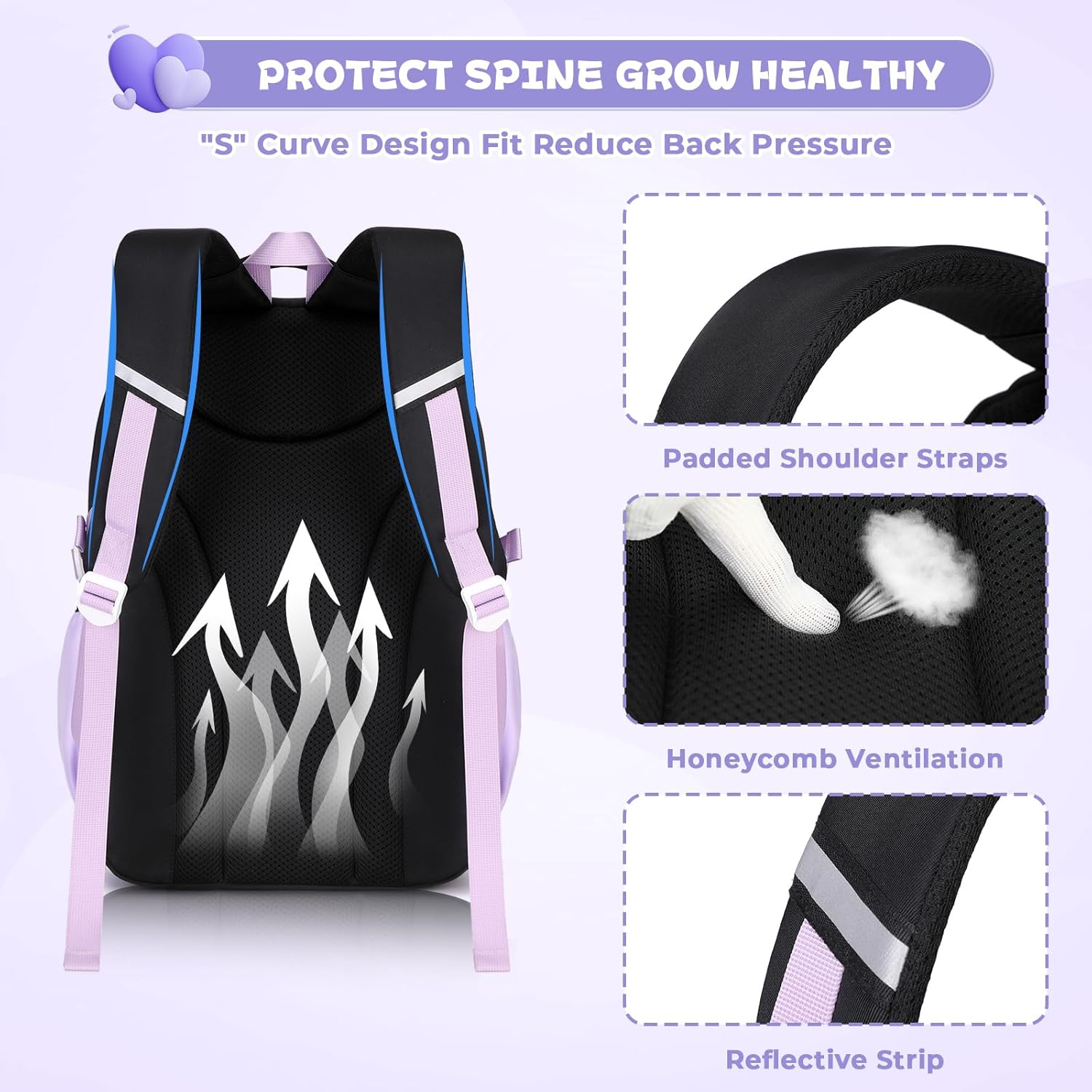 MOONBABY Girls Backpack, Kids Backpack for Girls, School bag for Primary Elementary Teenage, Middle School Students Bookbag - Image 4