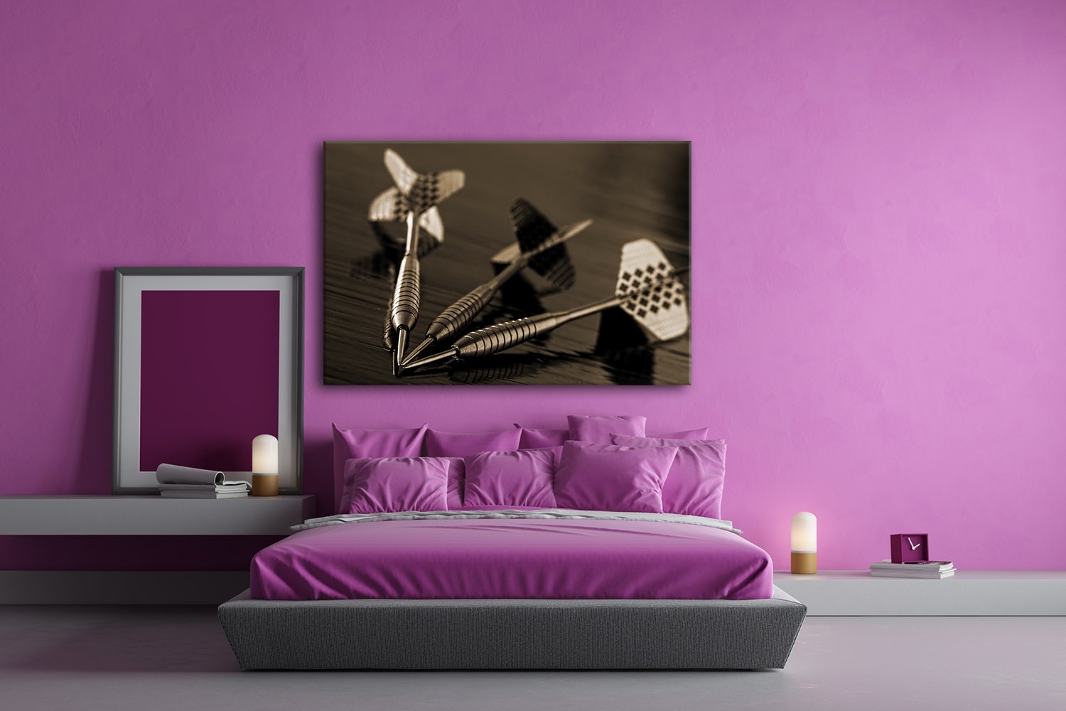 Eleganti freccette formato: 100 x 70, effetto: Seppia come tela su tela, motivo incorniciato su telaio in vero legno, stampa digitale di alta qualità con cornice, senza poster o poster