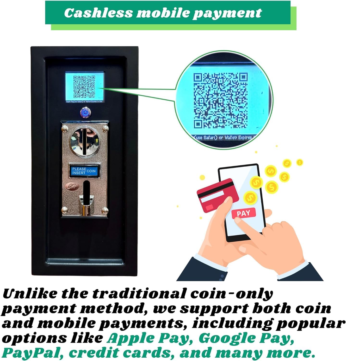 Sintron ST-004 LCD screen showing customizable text options for payment instructions.