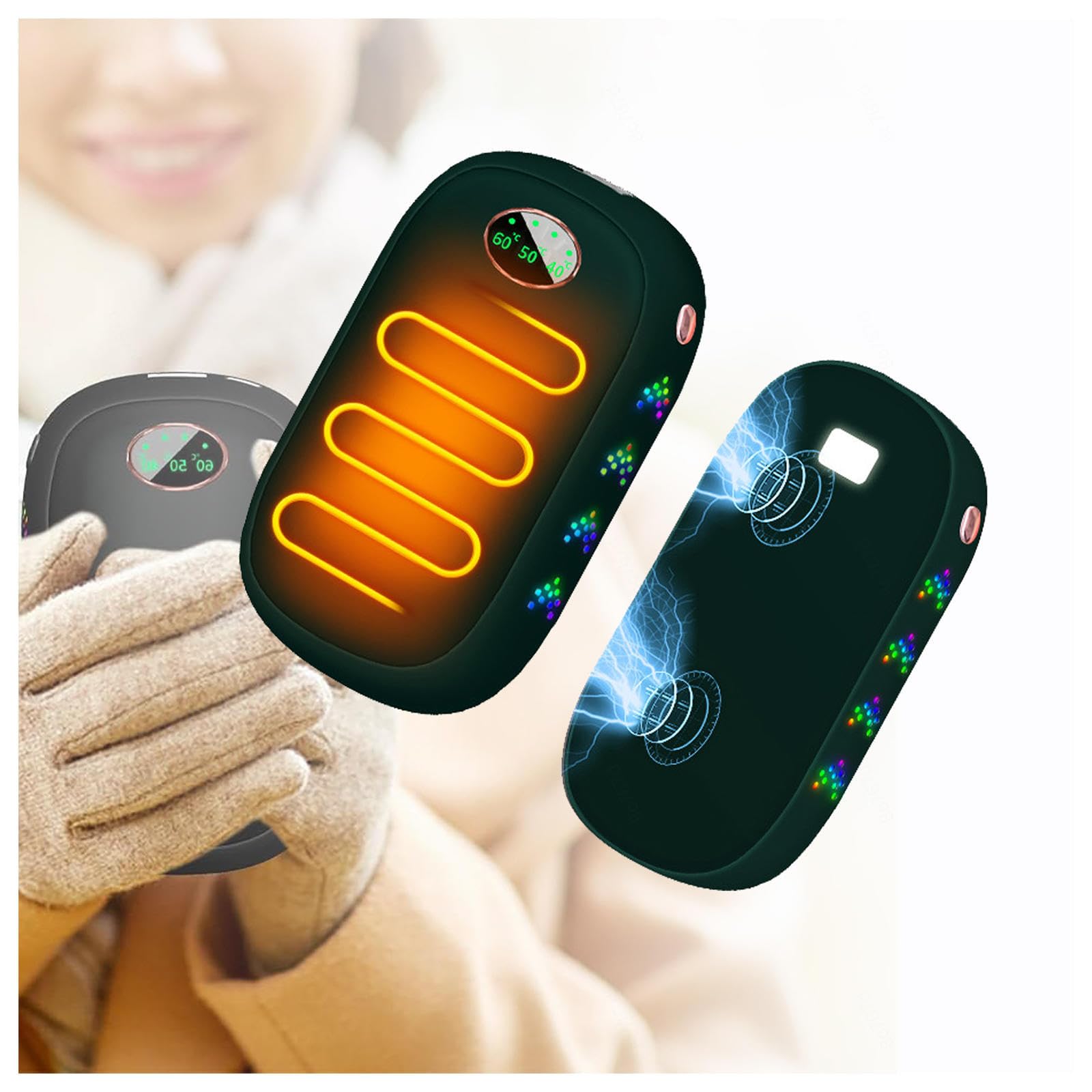 Scaldamani Ricaricabili 2 Packs 10000 mAh, Riscaldatore Tascabile USB-C Diviso/10 Ore Di Calore/3 Livelli Di Riscaldamento Fino a 60 ℃ Regali Caldi per Natale,Compleanno