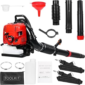 Backpack Leaf Blower, Gas Powered Cordless Snow Blower 75.6CC 4 Stroke Engine Dust Blower Single Cylinder Air Cooled Cleaner Garden Tool for Lawn Yard Blowing Debris (75.6CC-Red)