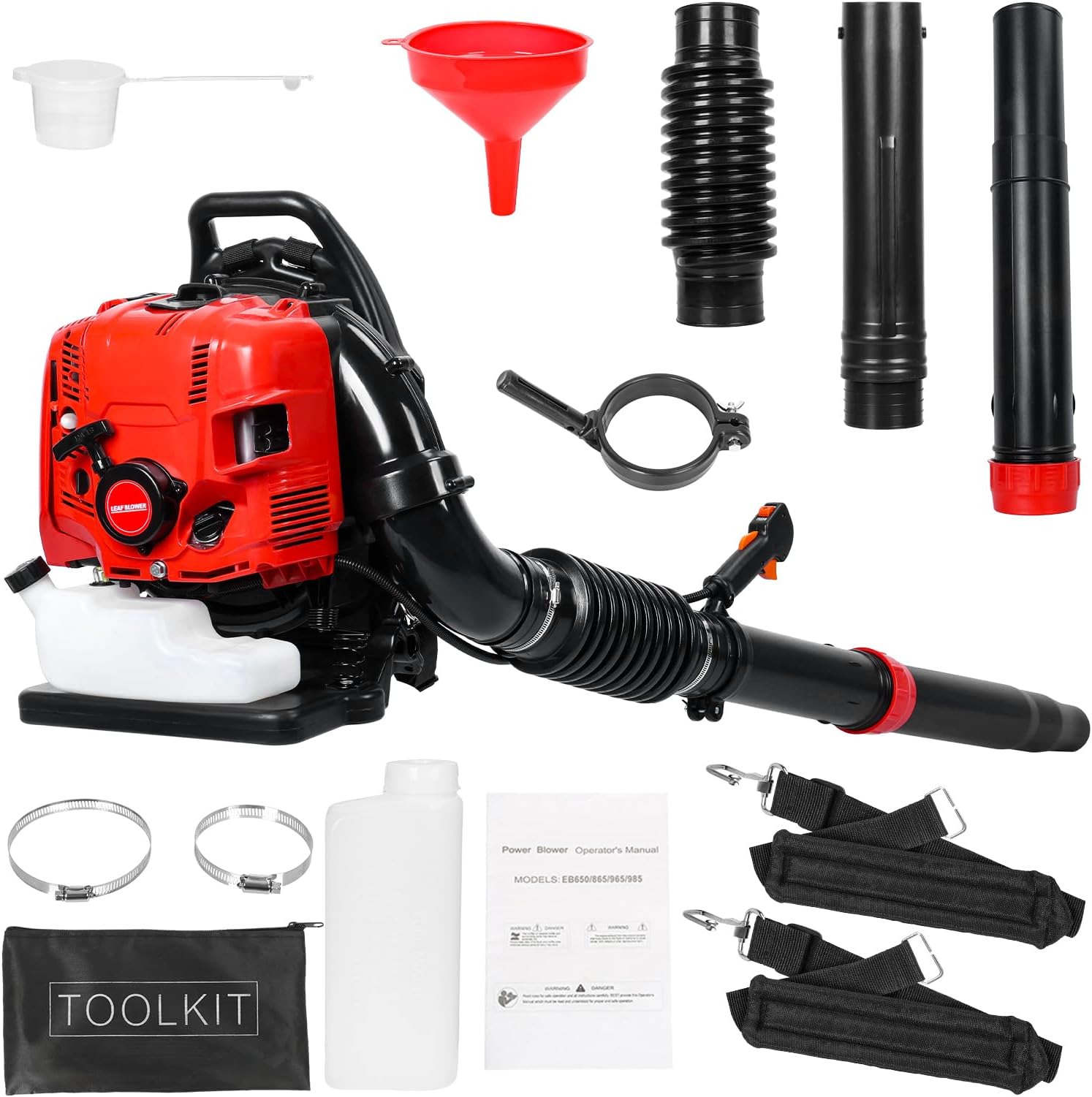Backpack Leaf Blower, Gas Powered Cordless Snow Blower 75.6CC 4 Stroke Engine Dust Blower Single Cylinder Air Cooled Cleaner Garden Tool for Lawn Yard Blowing Debris (75.6CC-Red)