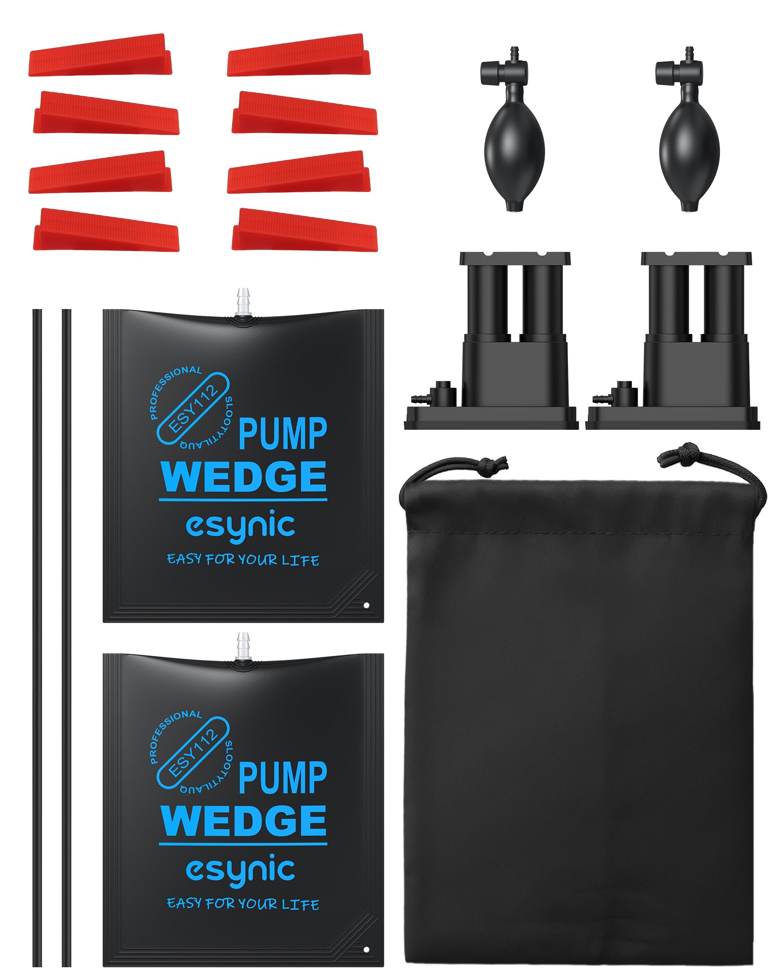 eSynic 2 szt. nadmuchiwana poduszka podnosząca z pompką nożną i pompką ręczną pompką powietrzną o udźwigu 350 kg, torba do pompowania narożników powietrznych do podnoszenia drzwi, pralki, zamrażarki