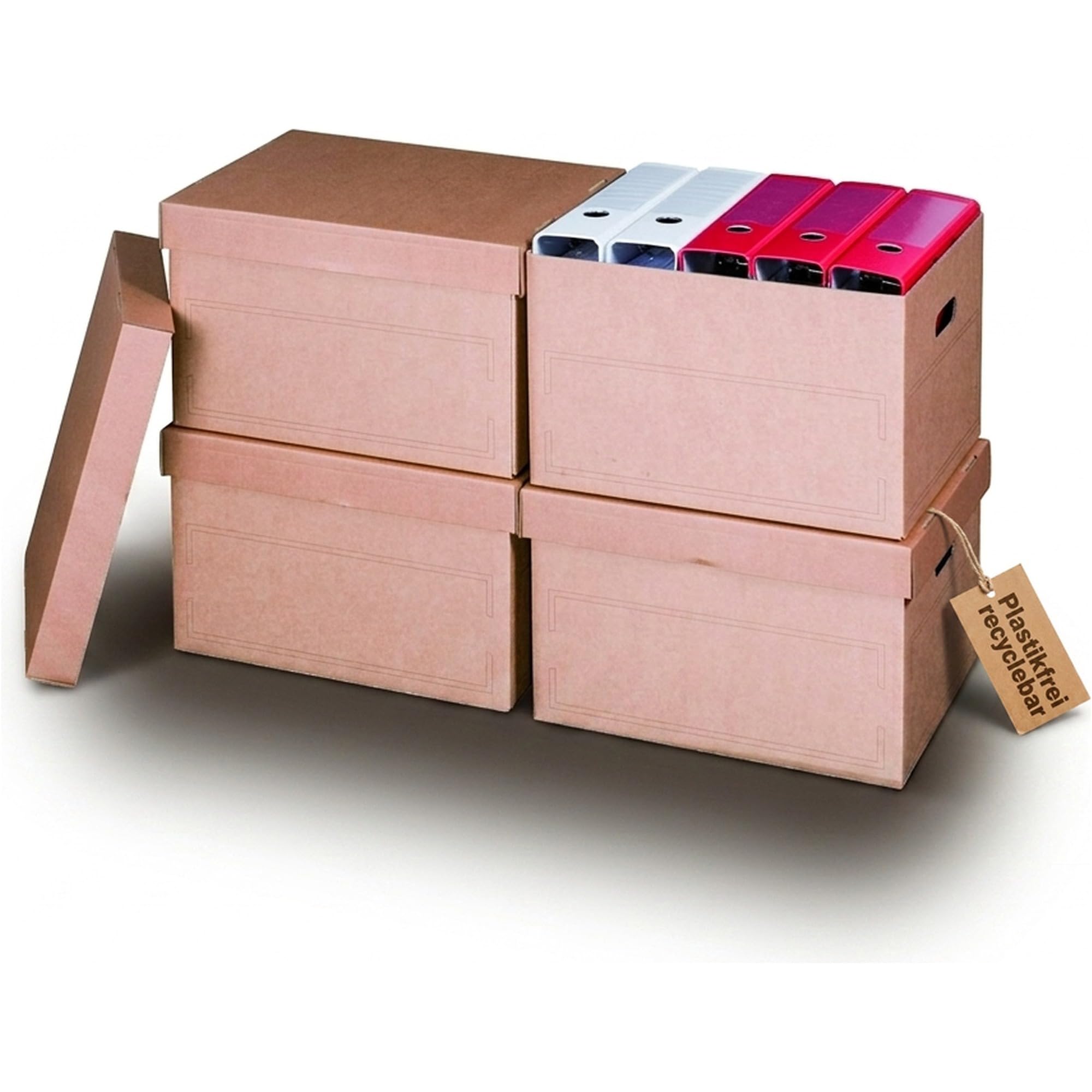 KK Verpackungen Archivbox | 30 Stück, Archivschachteln mit Stülpdeckel für 5 Ordner | Aktenkarton stapelbar mit Tragegriffen | Archivcontainer 2-wellig mit Beschriftungsfeld, Braun