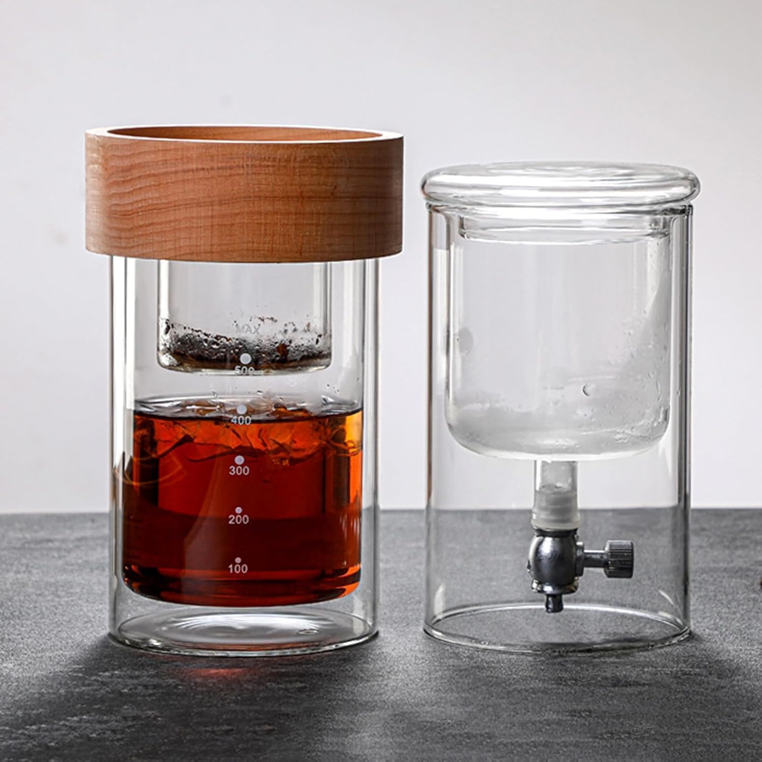 Double Layer Cold Drip Coffee Cold Brew Drip Tower, 500ml Ice Cold Brew Dripper Coffee Maker with Flow Rate Regulating Valve, High Borosilicate Glass, for Coffee Shop Home Office