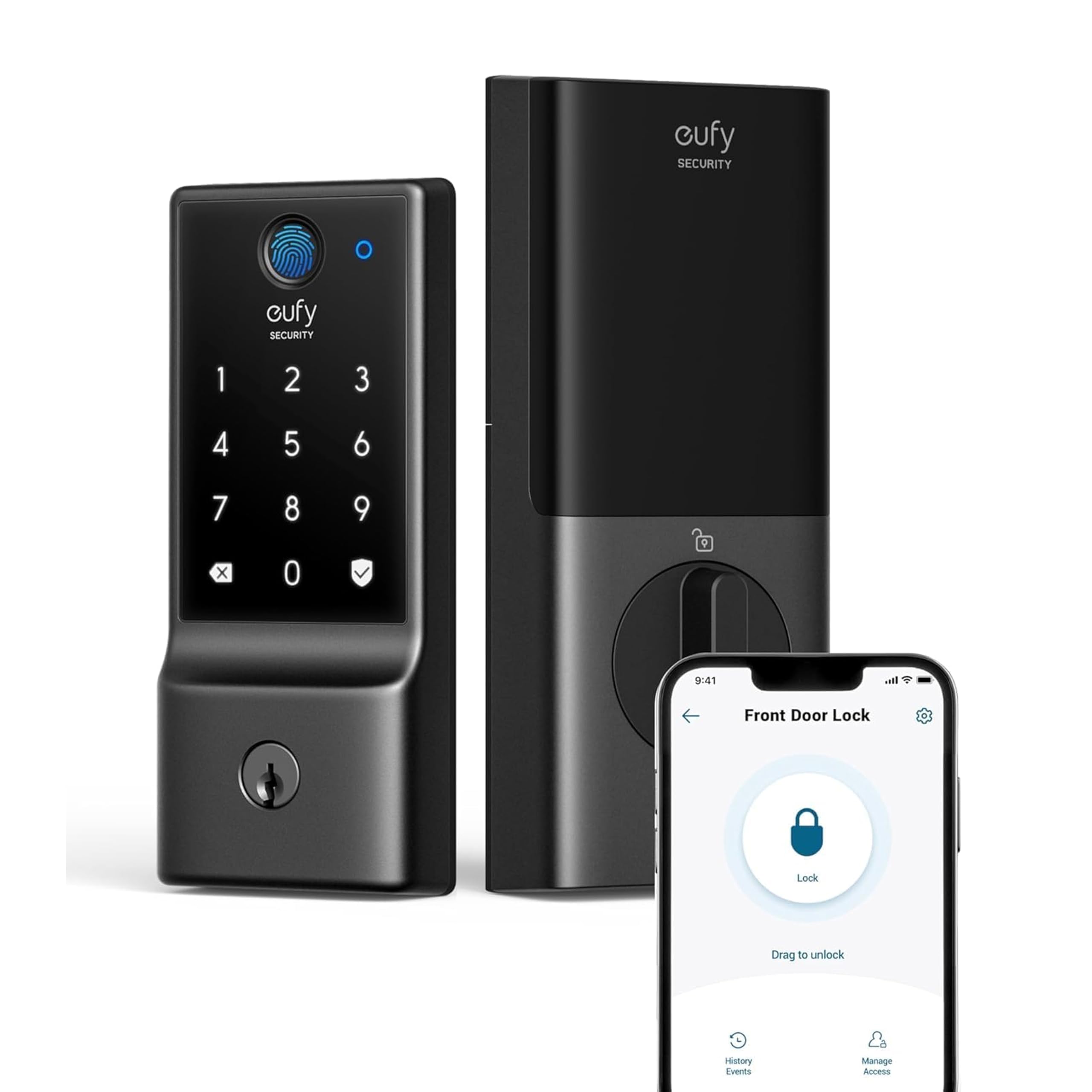 Built-in Wi-Fi, App Remote Control, Up to 8-Month Battery, Front Door Smart Lock Deadbolt, IP53 Waterproof, BHMA Grade 3 eufy Security Smart Lock C220, Fingerprint Keyless Entry Door Lock