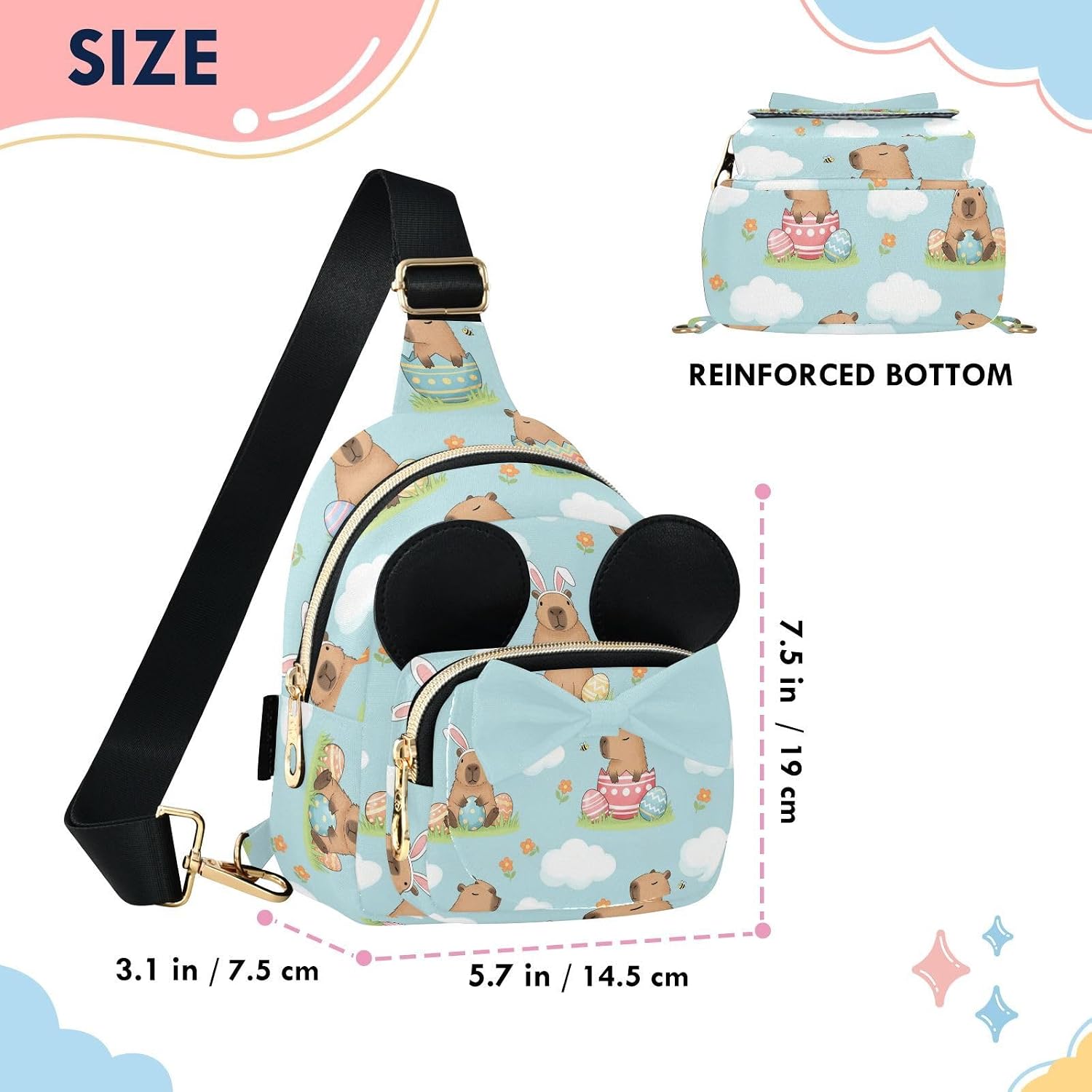 Sinestour Capybara Kids Crossbody Bags for Girls, 7.5"x5.7"x3.1" | Crossbody Fanny Pack, Toddler Purse, Cute Sling Belt Bag with Ears, 2L Small Shoulder Chest Bag for Travel
