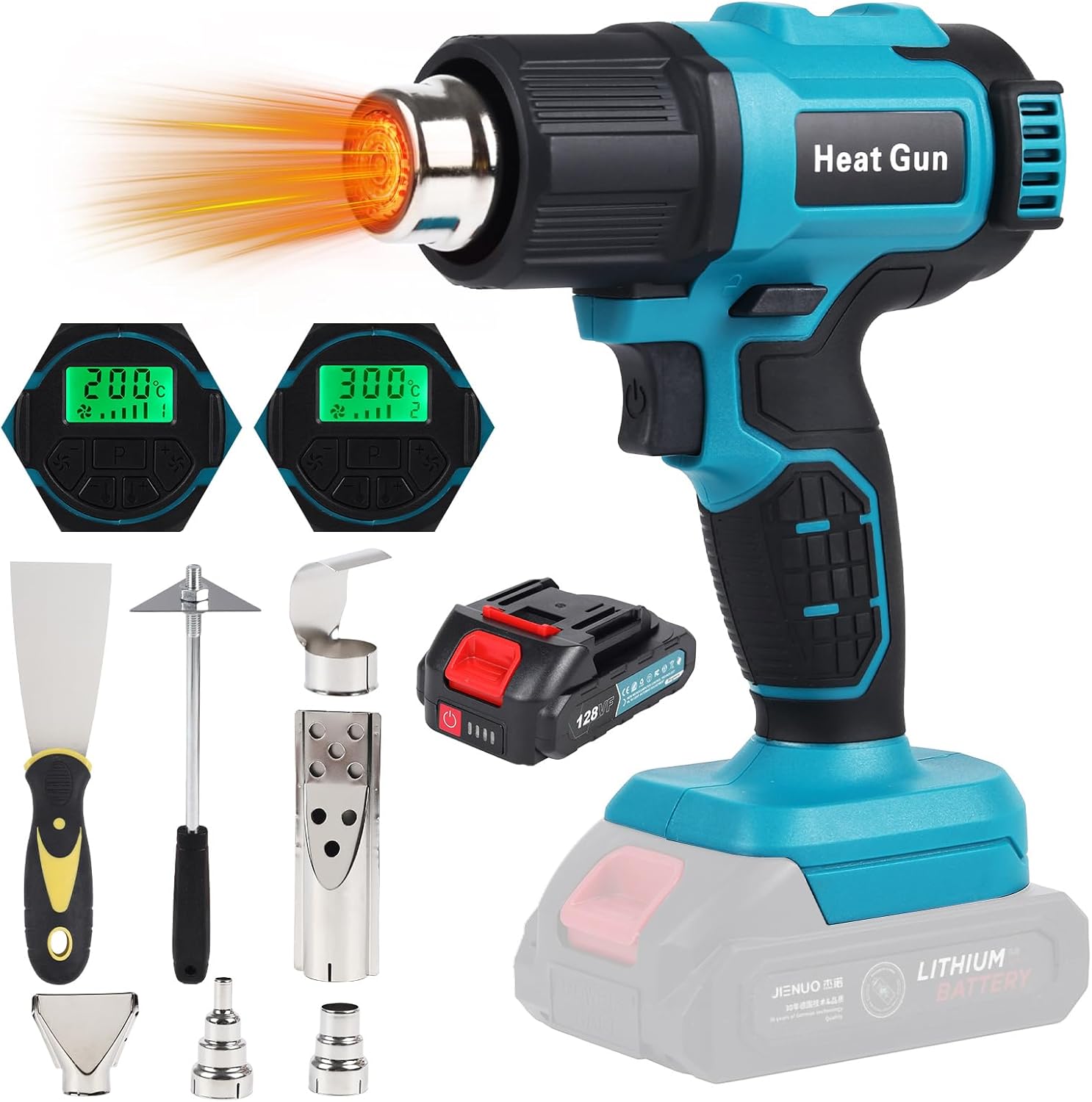 マキタ互換品 ヒートガン コードレス 18v マキタのバッテリー交換可能液晶ディスプレイ 5段風量調整 50～550℃調整 ノズル7