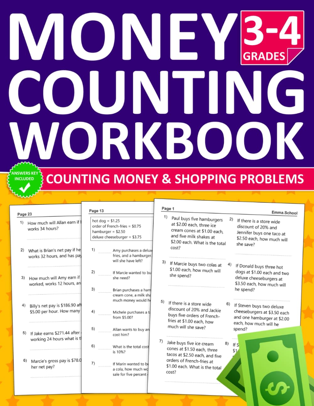 Money Workbook For Grades 3-4 With Counting Money and Shopping Problems: Math Money Workbook With Money and Shopping Problems For 3rd Grade to 4th ... To Lean and Practice Counting Money Skills