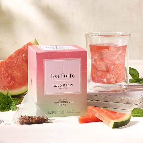 Miniatura 7 de Tea Forte Té helado de sandía y menta fría, sin cafeína orgánica, 15 bolsas de té con infusor de bolsitas, remojo en agua fría