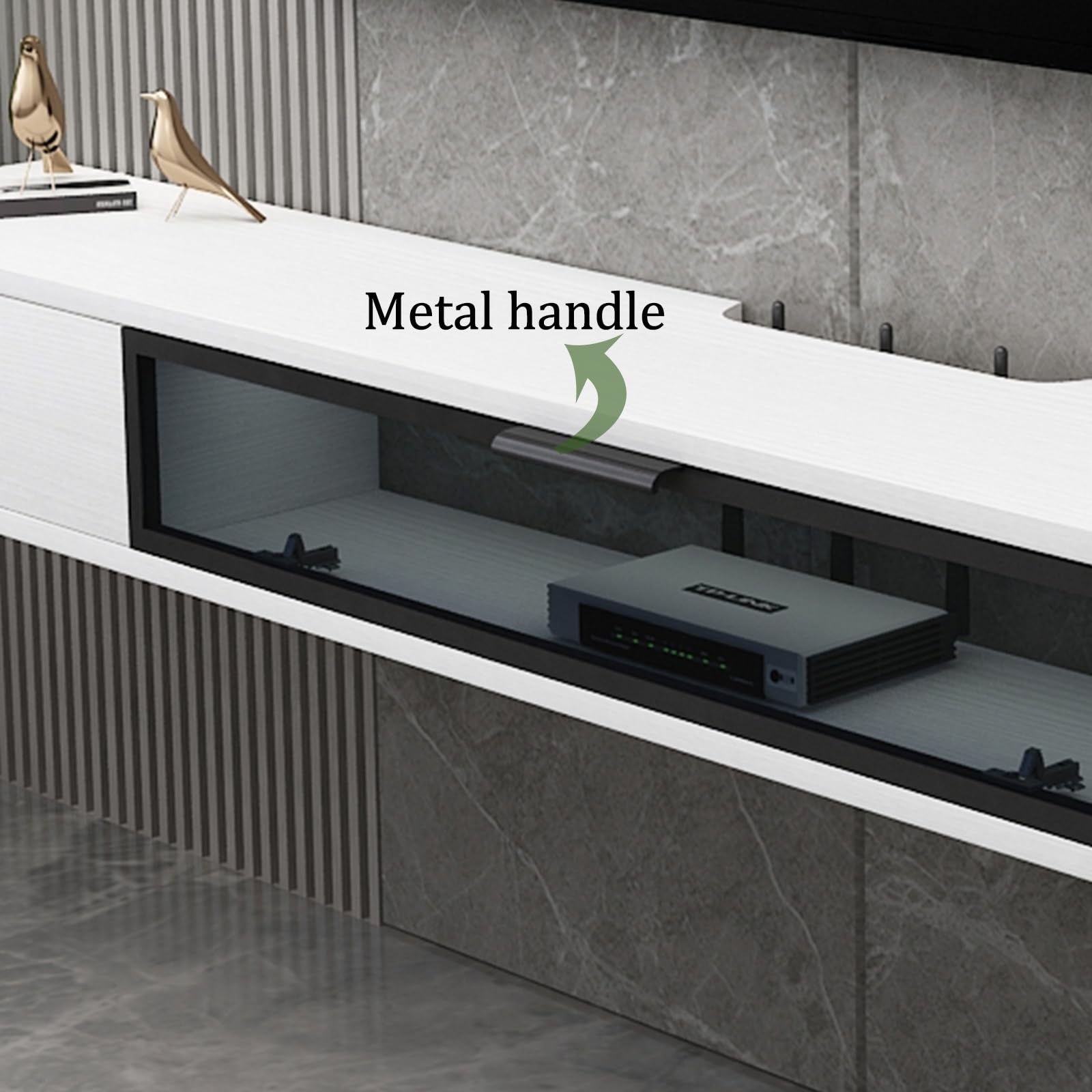 Moderne schwebende TV-Konsolen-Wandhalterung, stilvolles weißes Aufbewahrungsregal mit Rockboard-Design, vielseitiges Hängeregal für Wohnzimmer und Schlafzimmer, schwarzes S-Muster (80 x 23 x 20,4 cm)