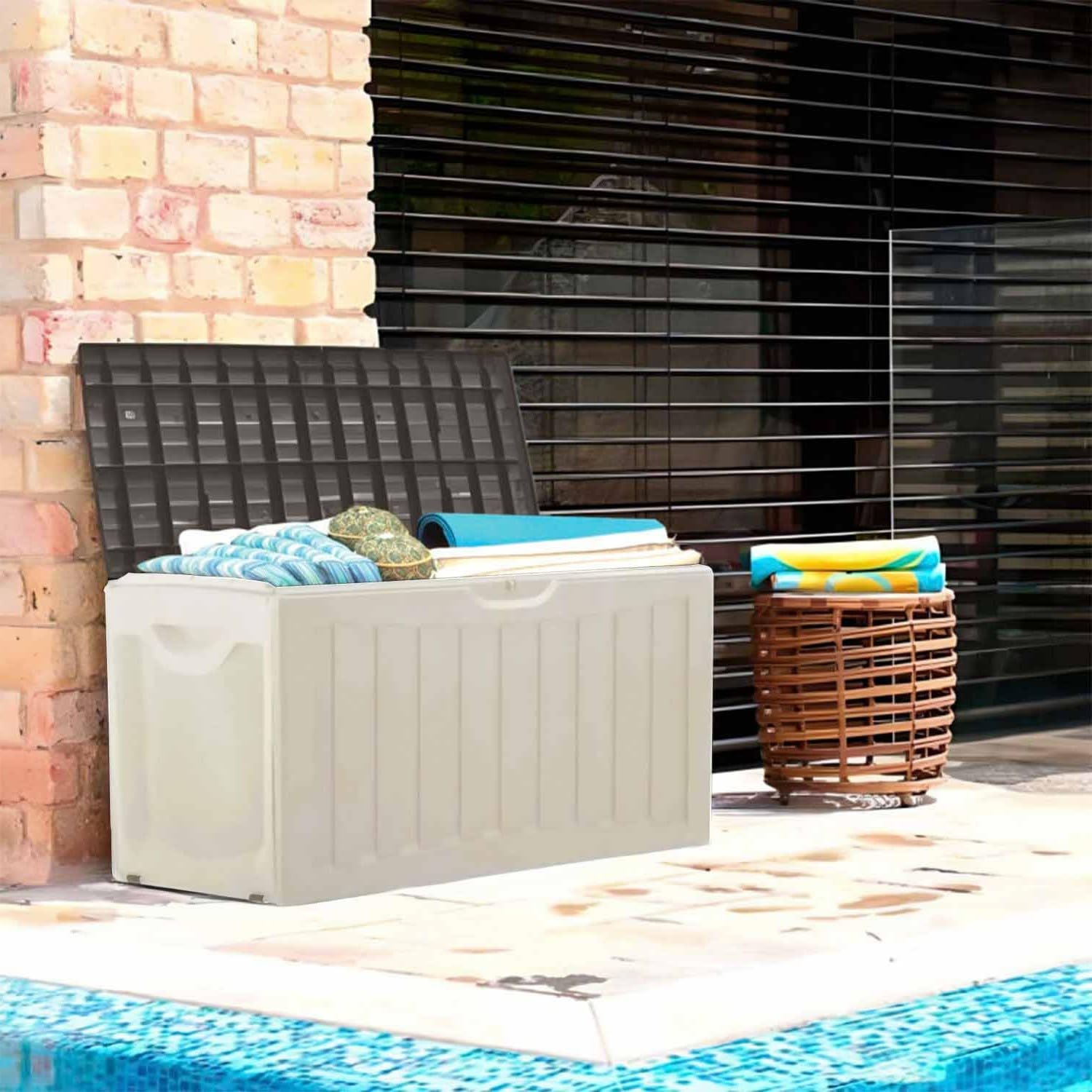 THINIA HOME Baúl Exterior de Resina para Jardín, Terraza o Balcón | Arcón Impermeable para Objetos y Juguetes | 340 Litros | 118x53x57cm — view 6