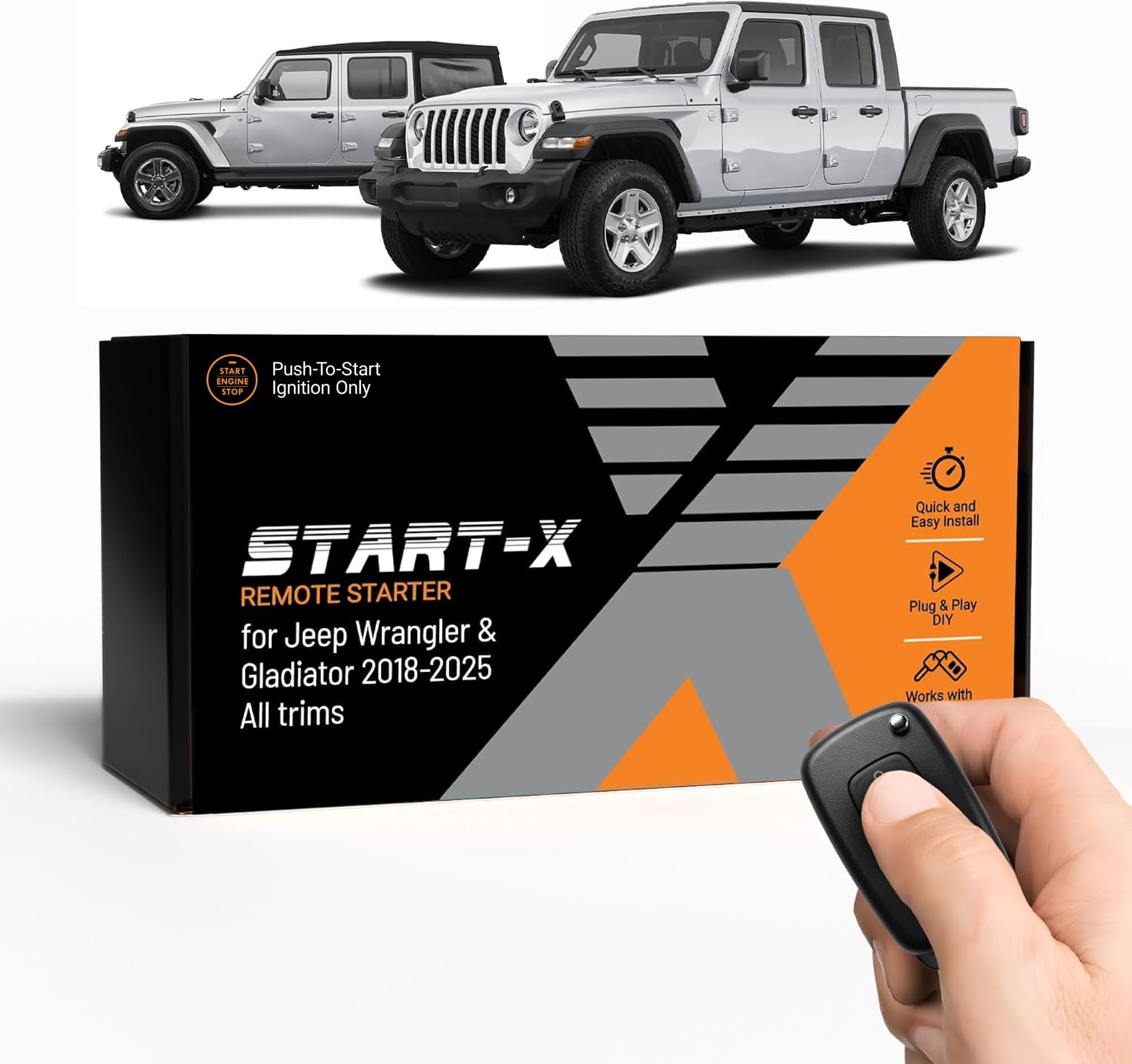 Start-X Remote Starter Kit for Jeep Wrangler JL & Gladiator JT (2018-2025) | NOT for 4xe | Push-to-Start Vehicles Only | Plug & Play Install | Zero Wire Splicing | Use Your OEM Key Fob | DIY System