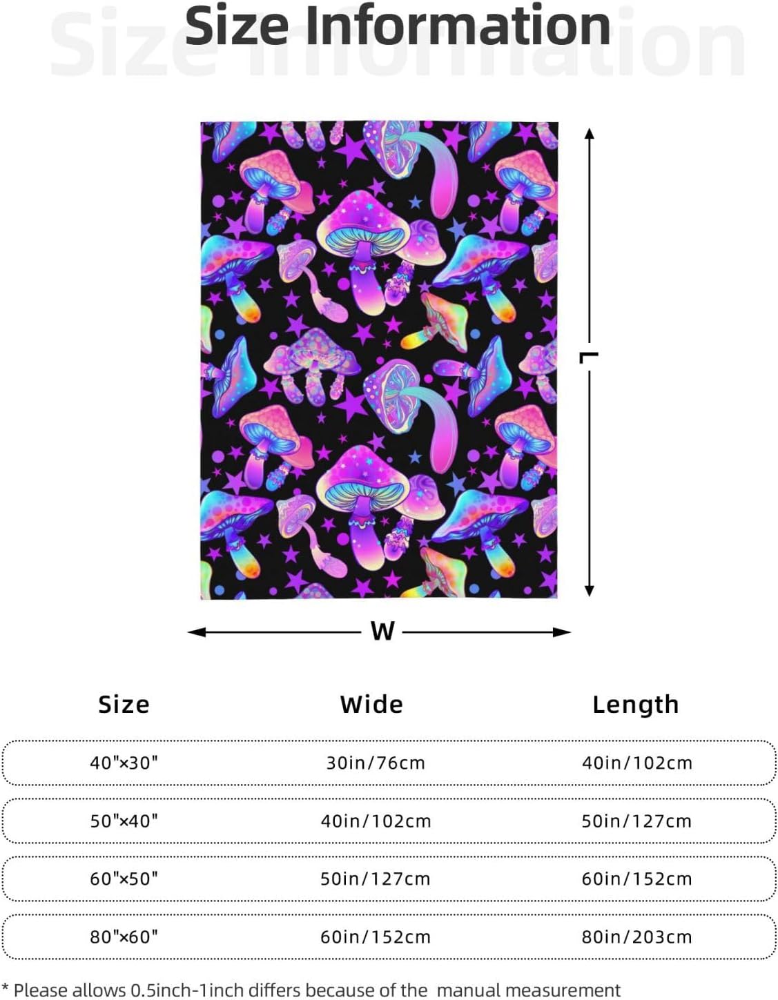 Mushrooms Magic Throws Blanket Gifts for Men Women Couch Bed Bedding Soft Rainbow Hippie Flannel Blankets 50x40 Inch - Image 3