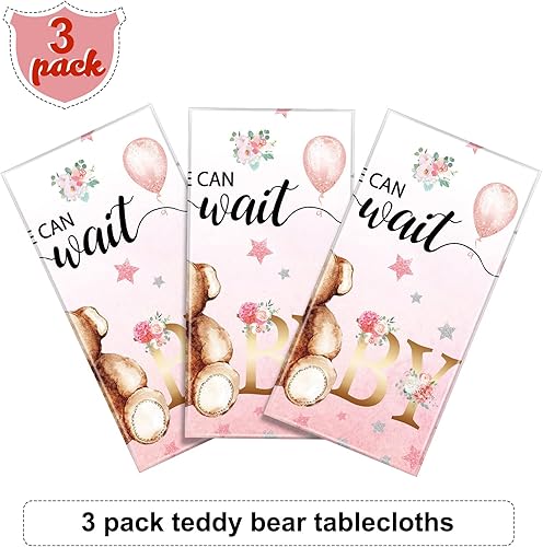 Miniatura 4 de Mantel de plástico para baby shower, con texto en inglés We Can Bearly Wait, mantel con diseño de oso y estrellas para fiesta de cumpleaños de niños