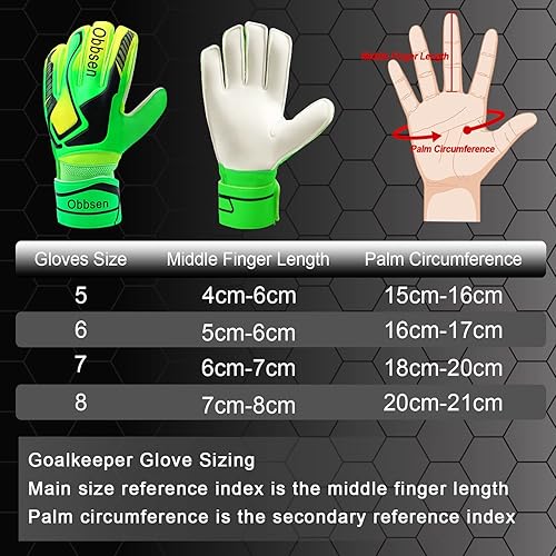 Miniatura 5 de Obbsen Guantes de portero de fútbol para niños jóvenes y adultos guantes de portero de fútbol de agarre fuerte con protección para los dedos hombres