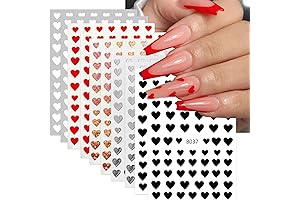 ROFIBUT 10 Sheets Heart Love Nail Art Stickers with Self-Adhesive Red Glitter Design