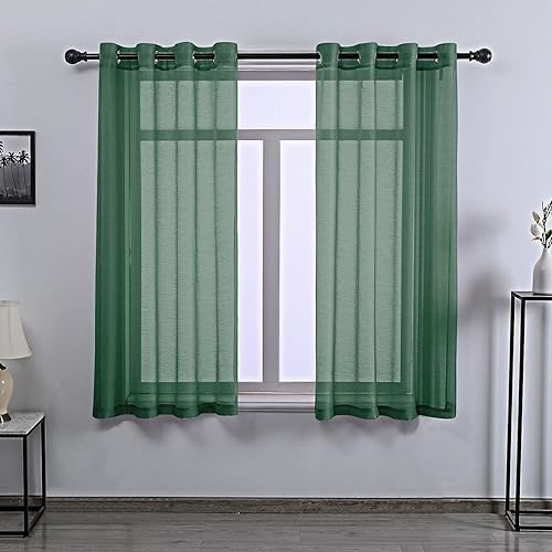 DONREN 2 paneles de cortina de gasa semitransparentes texturizados para ventana de cocina, pequeñas ventanas cortas, cortinas suaves de lujo con