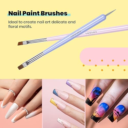 Miniatura 8 de Beetles - Juego de esmaltes de uñas de gel azul y verde, 6 colores, gris brumoso, verde oscuro, lámpara LED de remojo, pinceles de arte,