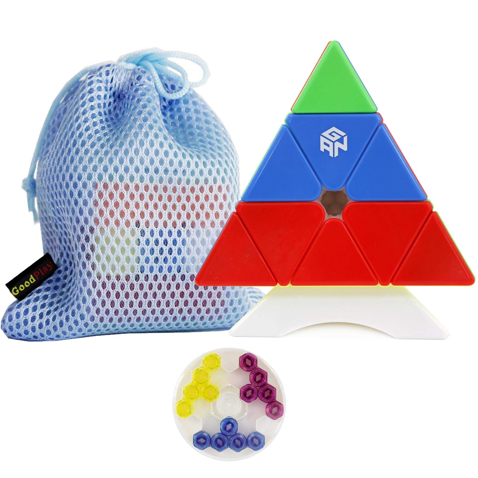 Gobus Ganspuzzle GAN 3x3 Pyramid GAN Pyraminx M Triangle Magic Cube Core Positioning Explorer Edition With GES + One Bag and one Stand