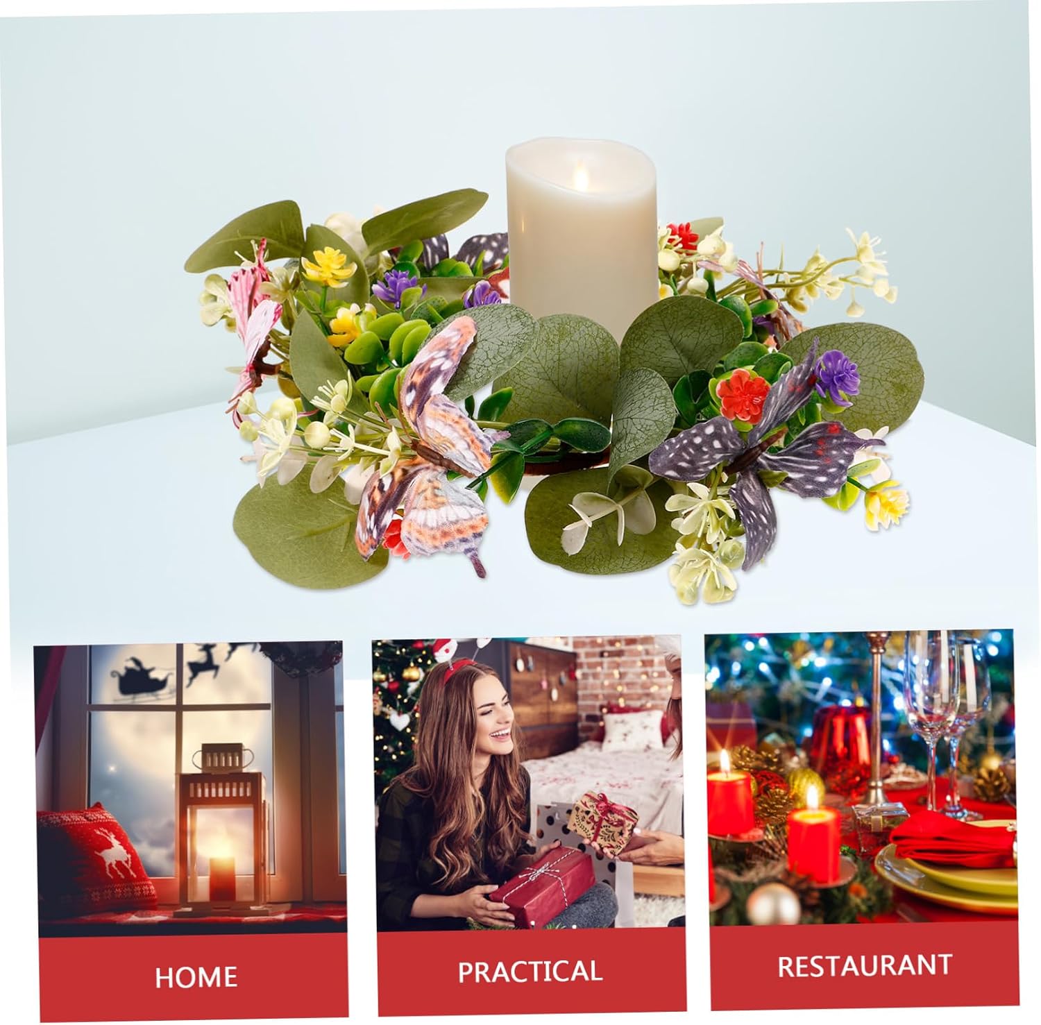 Eucalyptus Leaf Candle Rings Wreaths for Table Decor Romantic Artificial Flower Candle Holders Spring Party Centerpiece 10-Piece Set