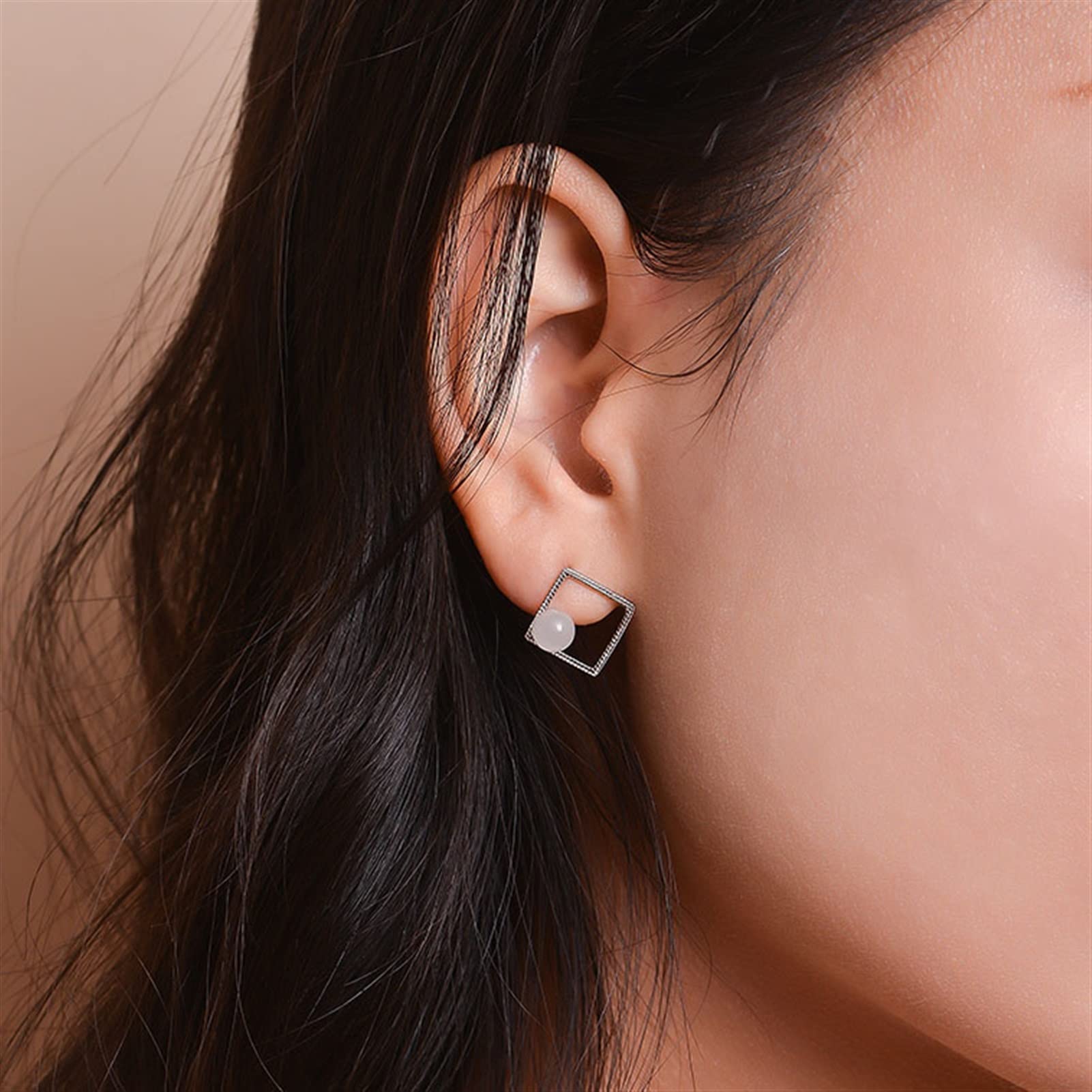 Pendientes Colgantes Damas Pendientes de Moda 925 Sterling Silver Geometry Pendientes de Piedras Preciosas Damas Elegantes Pendientes de Banquete Pendientes Mujeres (Gem Type : Agate)