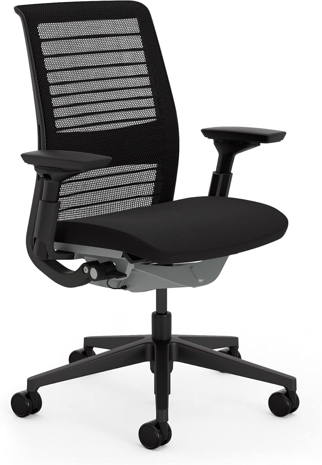 Steelcase Think Silla de Oficina Ergonómica con Altura, Soporte Lumbar y Brazos Ajustables, Mecanismo reclinable, Respaldo 3D Knit Negro Transpirable y Cómodo asiento en tejido Onyx