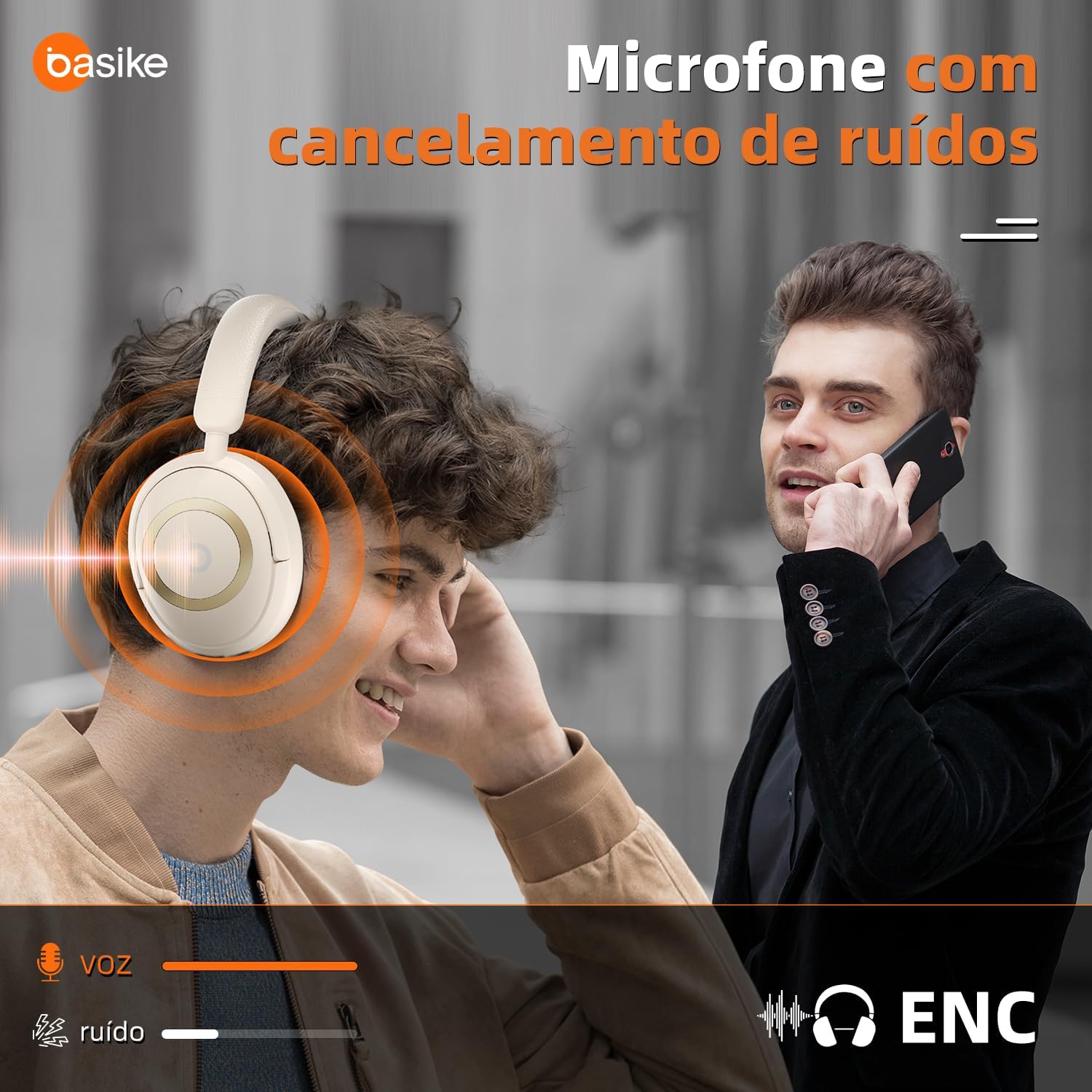 Fone de Ouvido Bluetooth, Basike BT21 Headphone Bluetooth, Redução de Ruído do ANC com Microfone, Certificação Hi-Pure Audio, 30 Horas de Duração da Bateria (Branco)