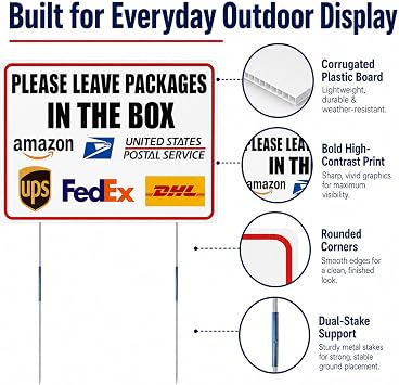 Package Drop-Off Yard Sign, 16 x 12 in Weather Resistant Delivery Instruction Sign, Corrugated Plastic Outdoor Sign with Lawn Posts for Home Porch Yard