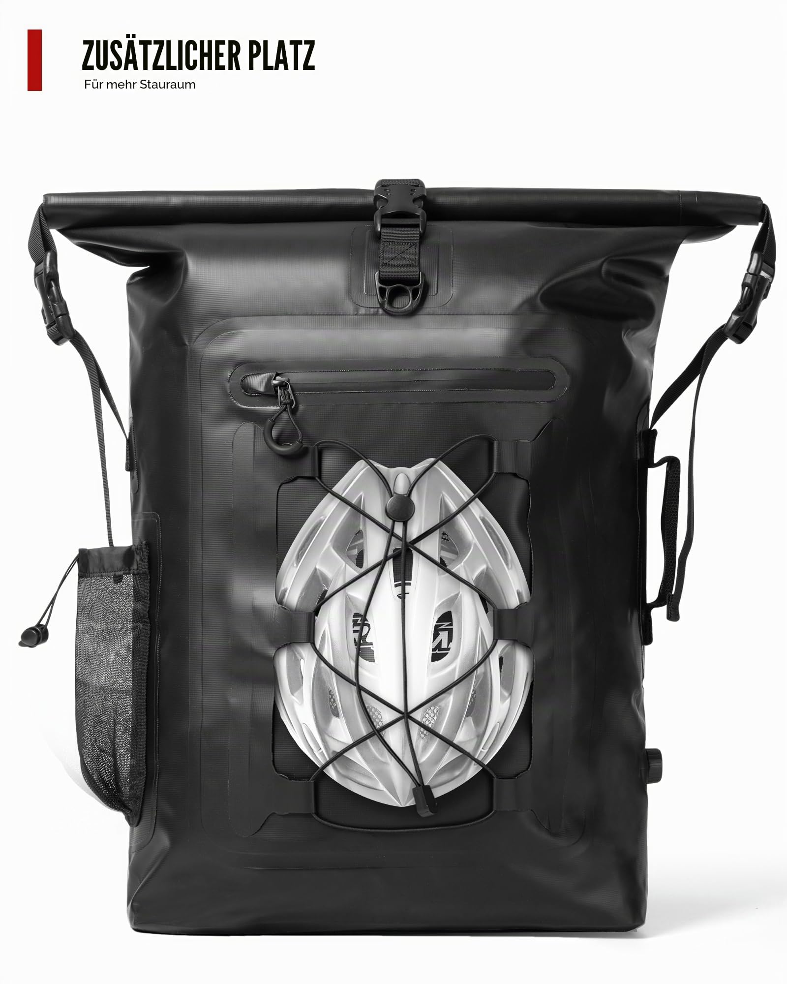 Grapelet Motorrad Rucksack，Wasserdicht Motorrad Rucksack 40L，Motorradrucksäcke für Herren，Rolltop Rucksack mit abnehmbaren Schultergurten PVC500D schwarz Dry Bag mit Seitentasche