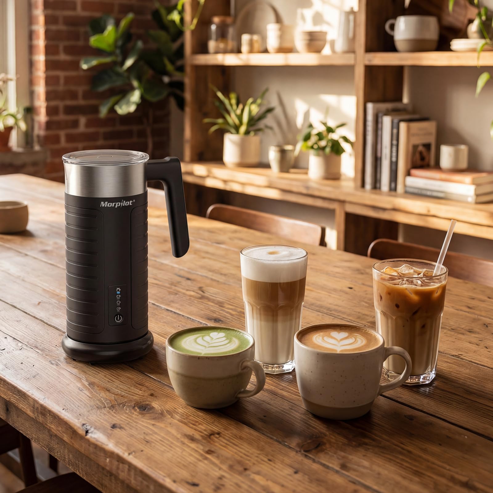 Morpilot Montalatte Elettrico, 4 Modalità (Schiuma Calda Densa/Leggera, Fredda, Latte Caldo) – 115ml Schiuma / 240ml Riscaldamento, Silenzioso, Tutto in Lavastoviglie