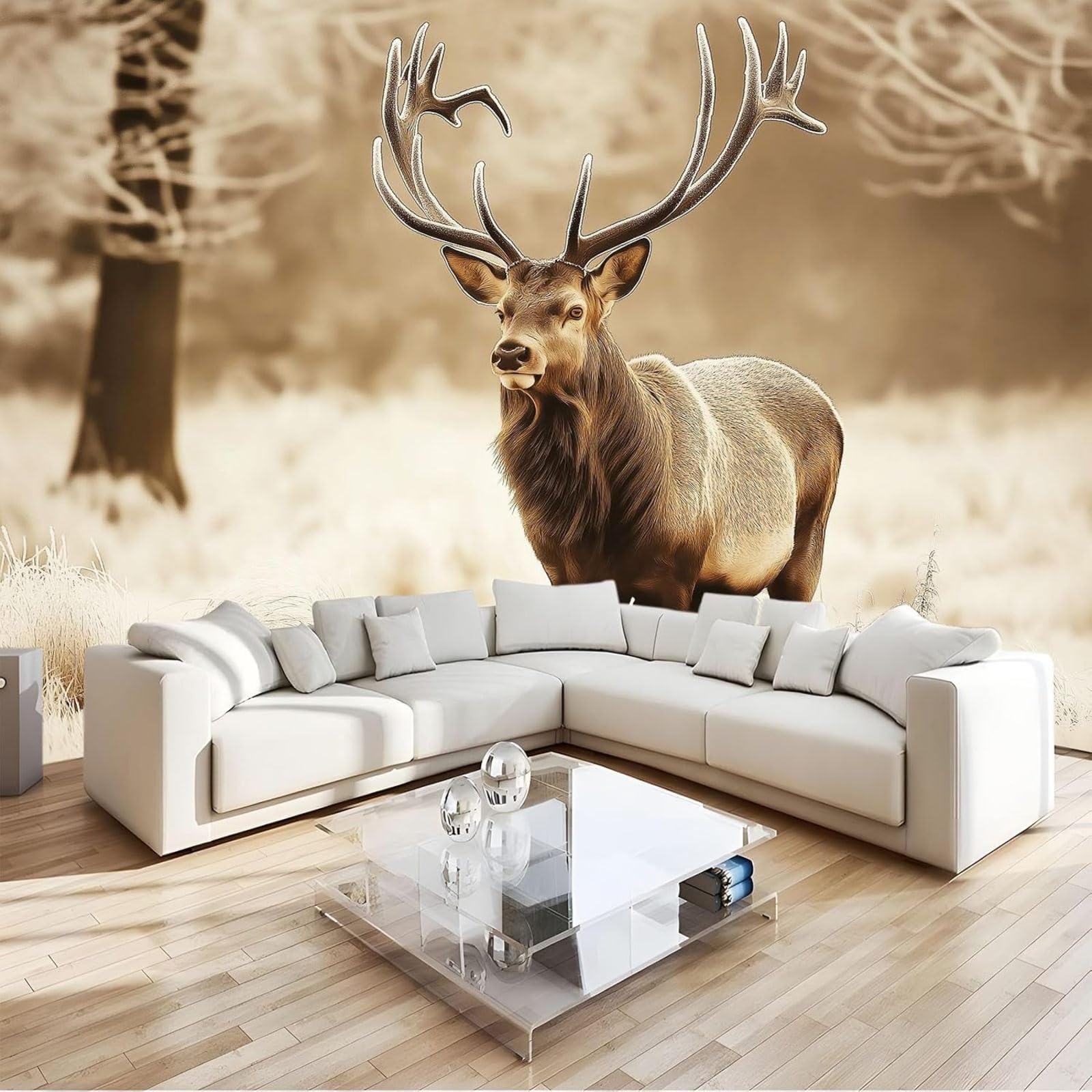 Hgjdjhnf 3D Mural Photo Wallpaper Deer And Forests Wallpaper Wall Decoration Design Pattern Wallpaper Wall Decoration Living Room Bedroom Office Hallway Brown,150Cmx105cm