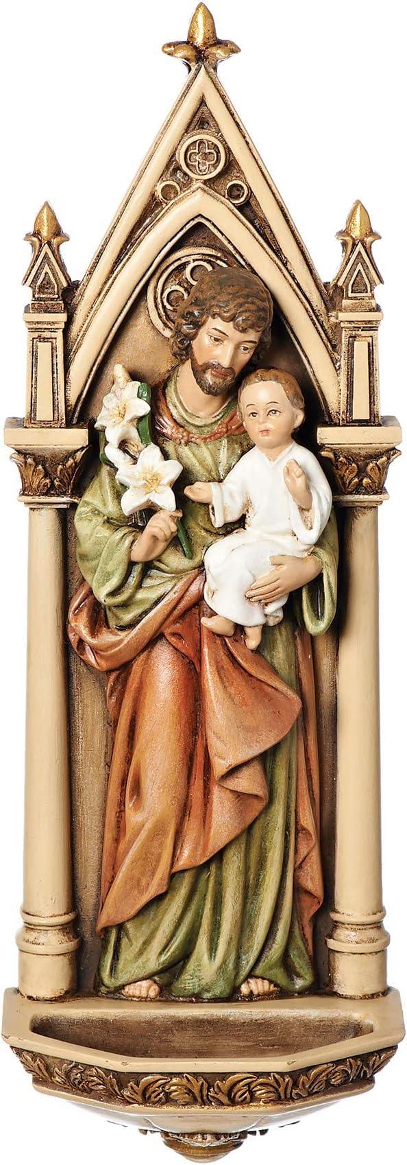 Joseph's Studio by Roman - St. Joseph and Child Jesus Holy Water Font, Renaissance Collection, 7.75" H, Resin and Stone, Religious Gift, Decoration, Collection, Durable, Long Lasting