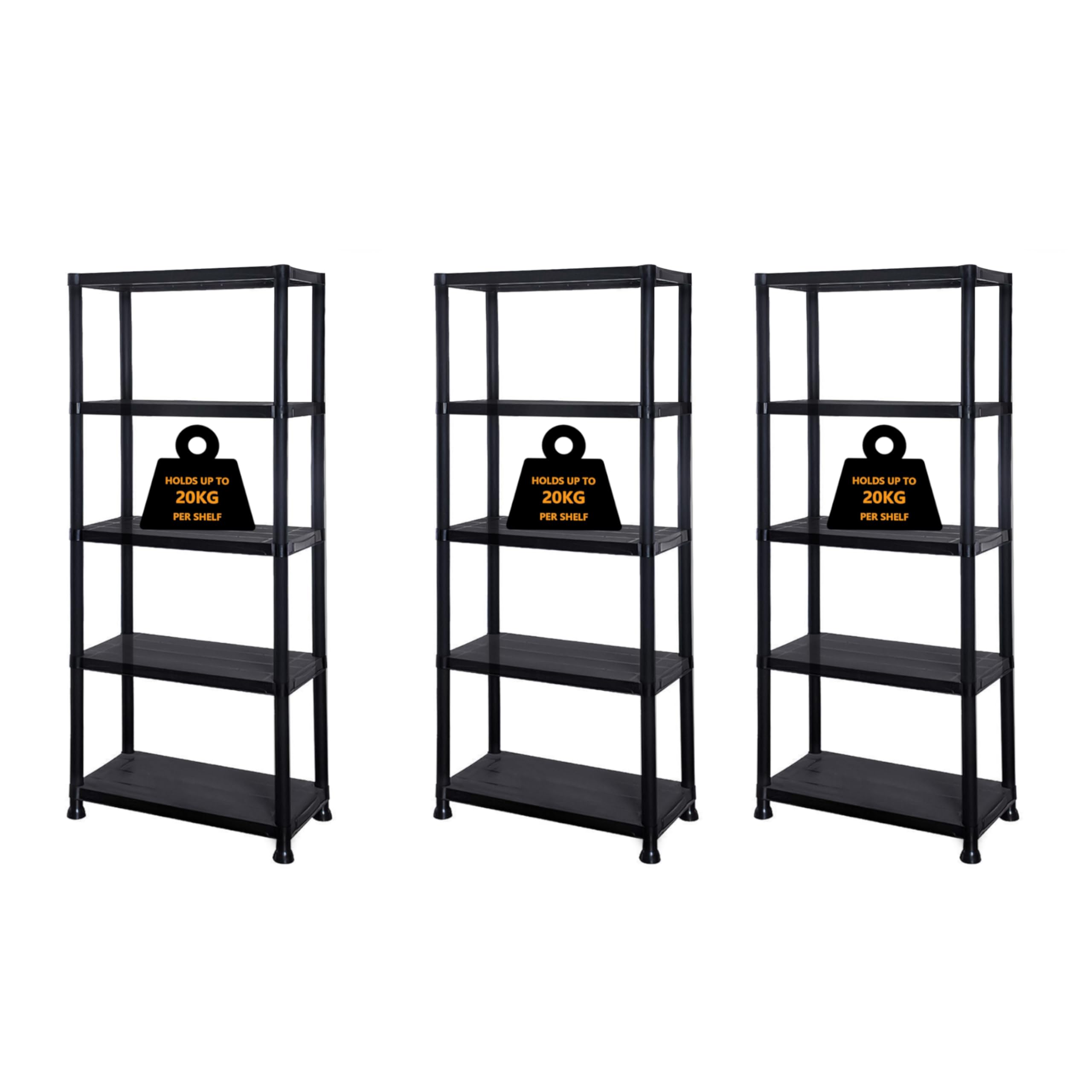 Crystals Plastic Shelving Unit 3/4/5 Tier Pack of 1/2/3 | Durable Heavy-Duty Storage Shelves for Garage, Workshop, Shed, Office | Adjustable Plastic Racking (3, 5 Tier Racking Shelve)