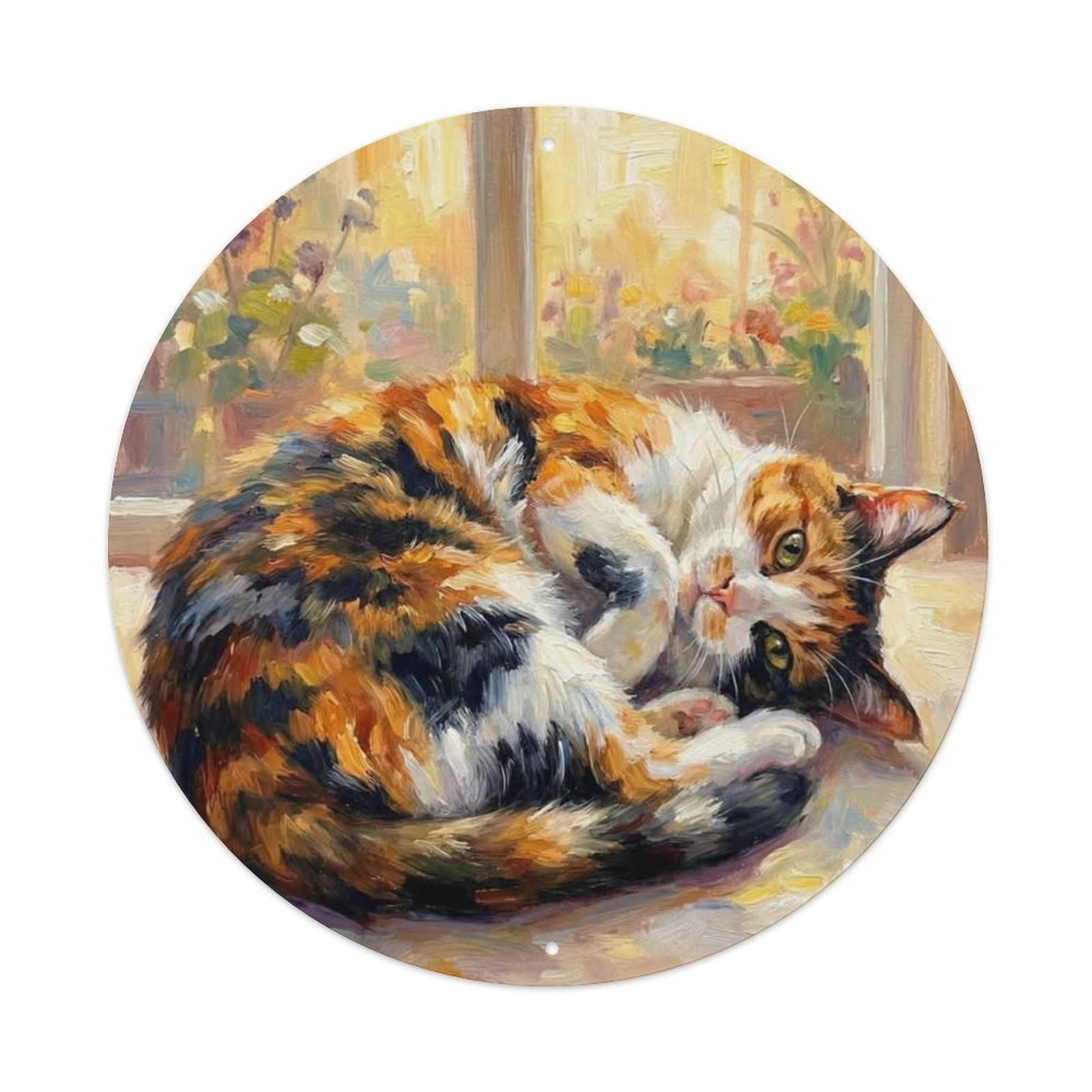 Animal Relaxing Fluffy Cat Vintage Metal Tin Sign Plaque Wall Decor for Cafe, Club Bar, Office, Garden Metal Poster 8x8Inch