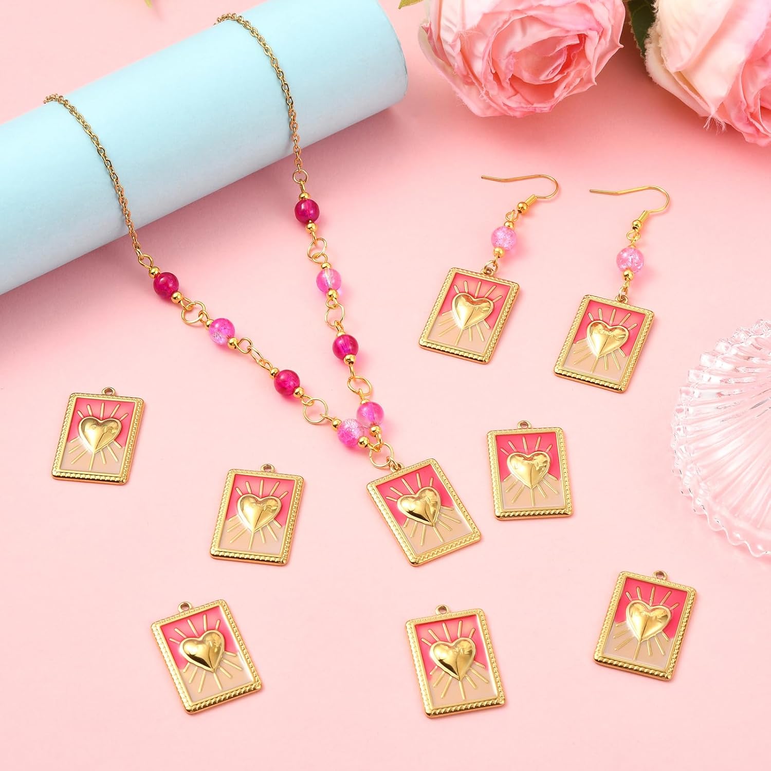 10 Pcs Gold Heart Charms for Jewelry Making Stainless Steel Rectangle Enamel Charms for Bracelet Necklace Earrings DIY Crafts - Image 5
