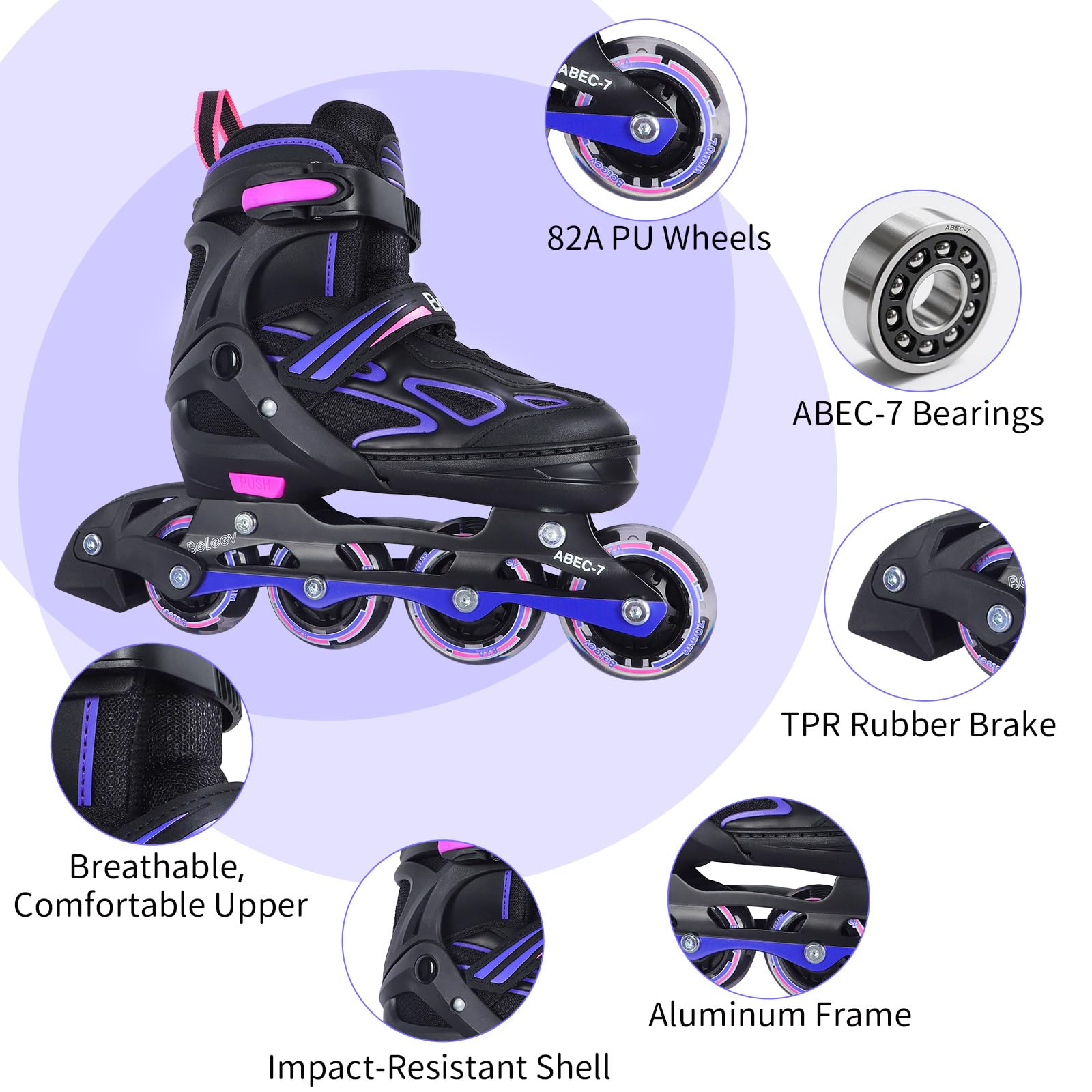 Pattini In Linea Bambina Regolabili con Ruote LED Luminose, BELEEV Inline Skates per Bambino Principianti