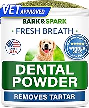 BARK&SPARK Dog Teeth Cleaning Powder & Breath Freshener, Dental Powder Cleaner for Bright Dog Teeth, Plaque and Tartar Advanced Remover for Dogs, Pet Oral Care with Bright Pro Formula - 30 Servings