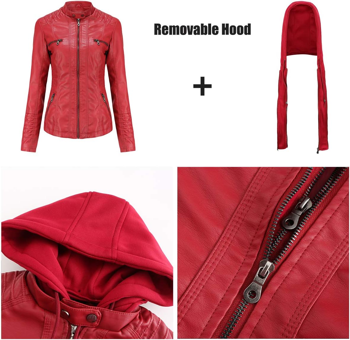 Tagoo Faux Leather Jacket Women Motorcycle Coat for Biker with Removable Hood Plus Size - Image 2