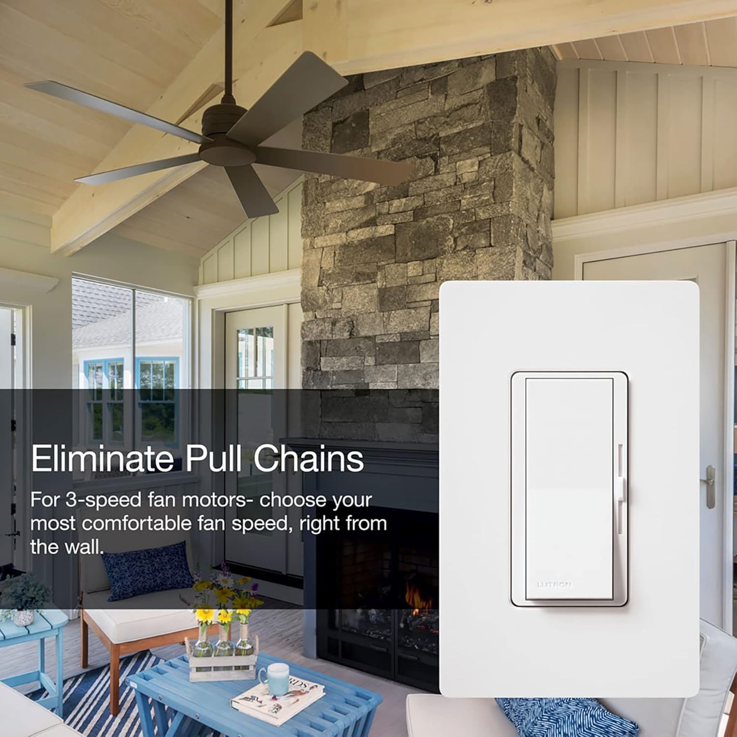 Lutron Diva 3-Speed Fan Control, Single-Pole/3-Way, DVFSQ-F-BL, Black