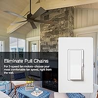 Vista 3 de Lutron Control de ventilador Diva de 3 velocidades, un polo/3 vías, DVFSQ-F-BL, negro