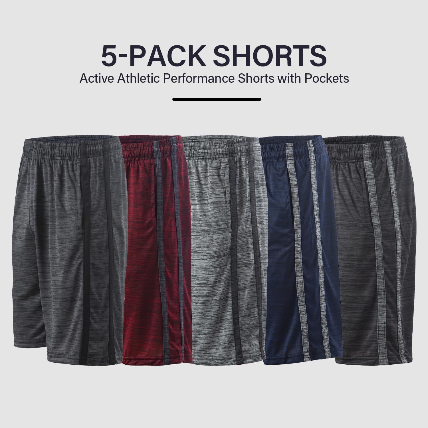 Essential Elements Paquete de 5 pantalones cortos de baloncesto con bolsillos para niños