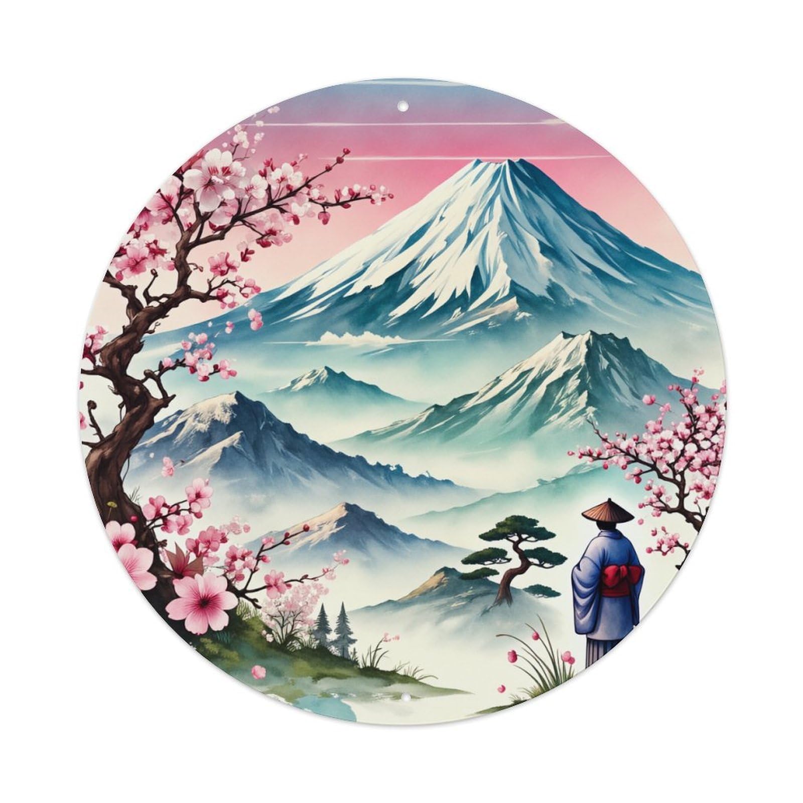 Jdfenggu Vintage Mount Fuji Cherry Blossom Samurai Landscape Spring Retro Metal Tin Sign, Metal Poster For Bar, Home, Man Cave, Kitchen, Laundry Room Art Decor 8X8 Inch