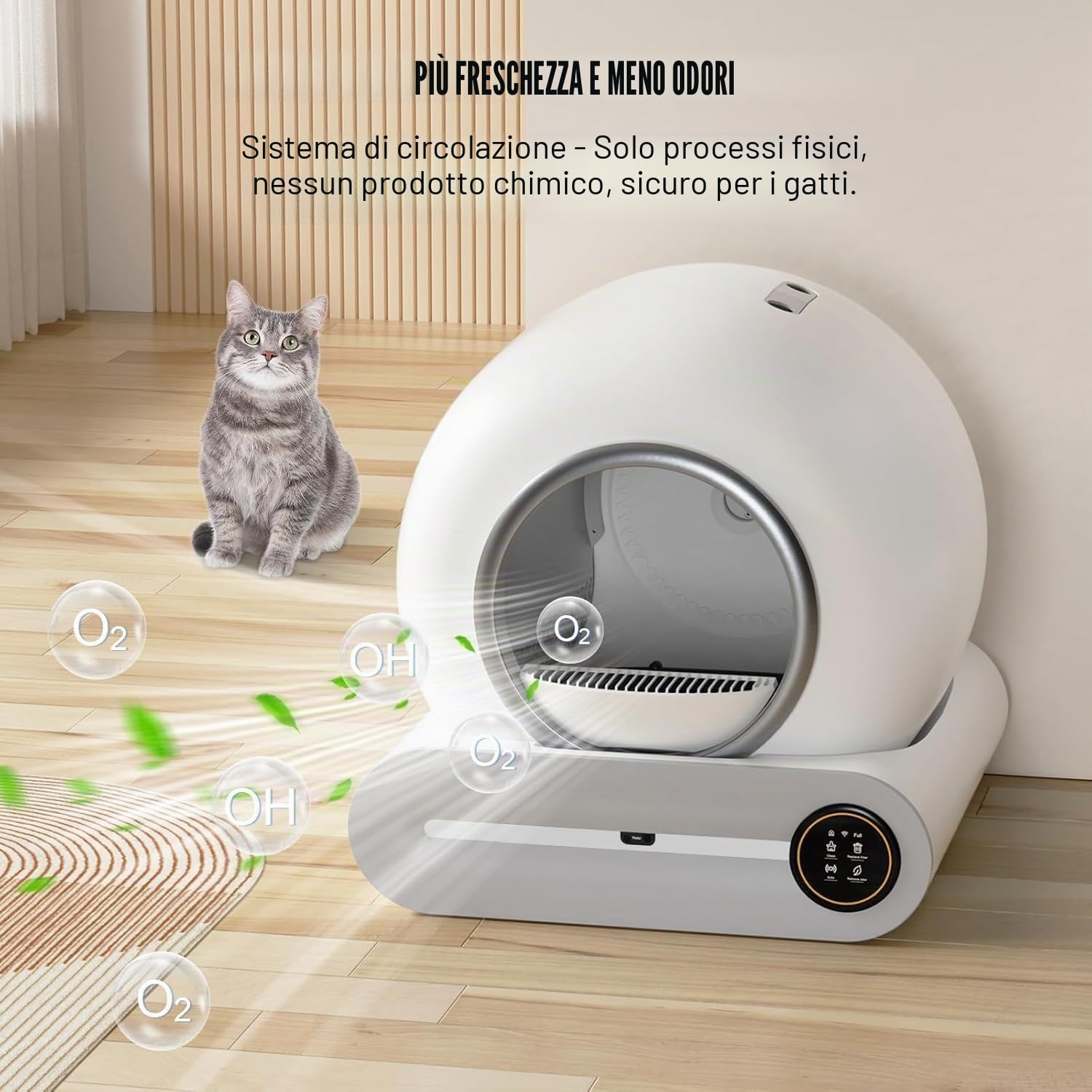 Lettiera Gatto Autopulente, Lettiera Autopulente per Gatti, Diversi Gatti | Antiodore, XXL, 65L, Tappetino Gatto e Sacchetti, Controllo Tramite App, adatto Diversi Gatti