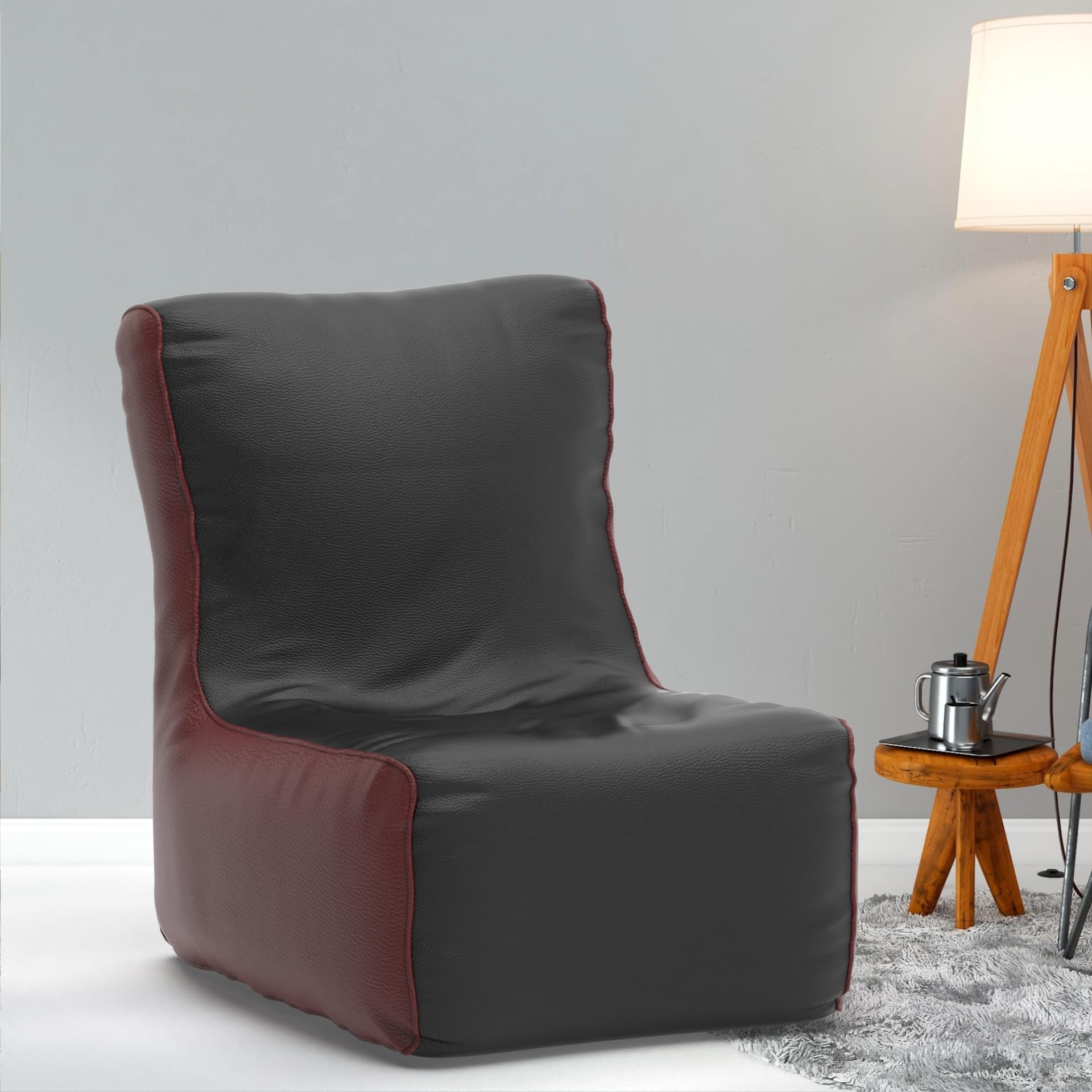 Bean Bag Chair Cover | Size: 0XL | Color: Black Maroon | Without Beans | Premium Leatherette Cover (CMF 1360)-image-49