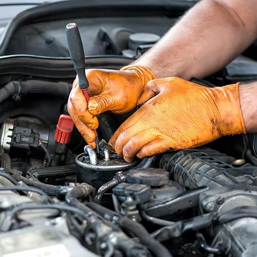 Miniatura 3 de Safe Health Guantes desechables industriales de nitrilo, color negro, 6 mil, naranja de 8 mil, textura de diamante