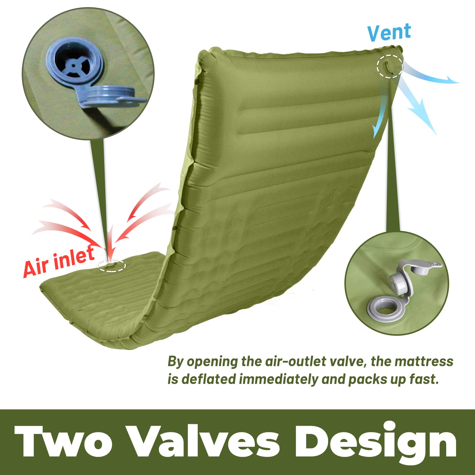Colchoneta inflable para dormir para camping, grosor de 3.9 pulgadas, colchoneta inflable, colchón de aire ligero, almohadilla de aire, mochilero, inflable, compacto 5