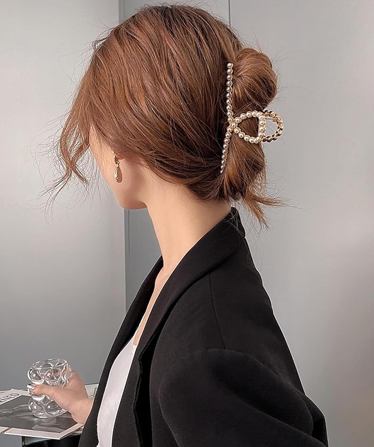 Metal Rhinestone Pearl Hair Claw Clip for Women Girls, Large Hair Claw Clip Clamps for Thick Thin Hair, Fashion Hair Accessories Barrettes Styling Tools for Wedding Party (Pearl) image 2